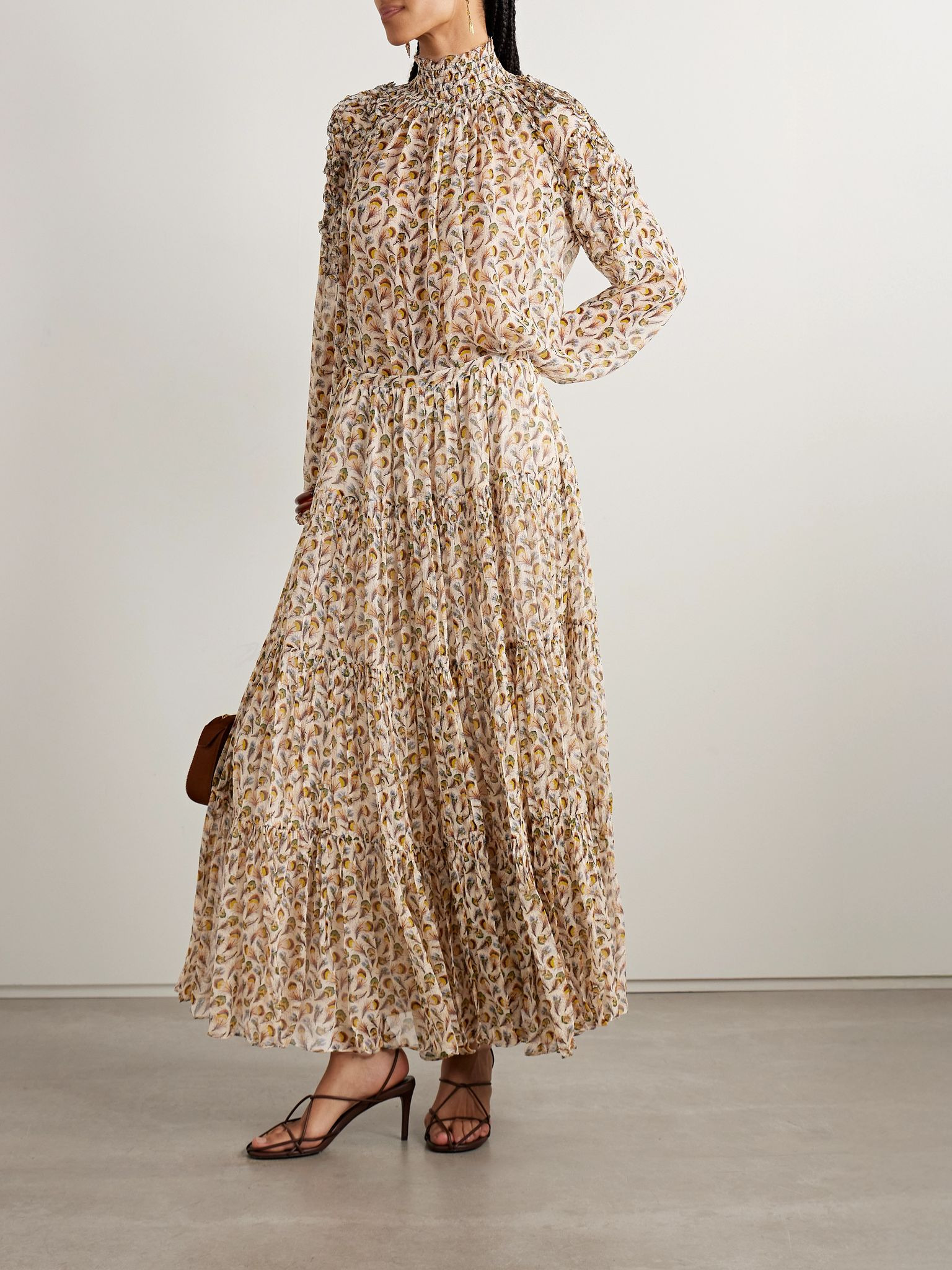 Magdalena ruffled printed silk-crepon blouse Cream - 2