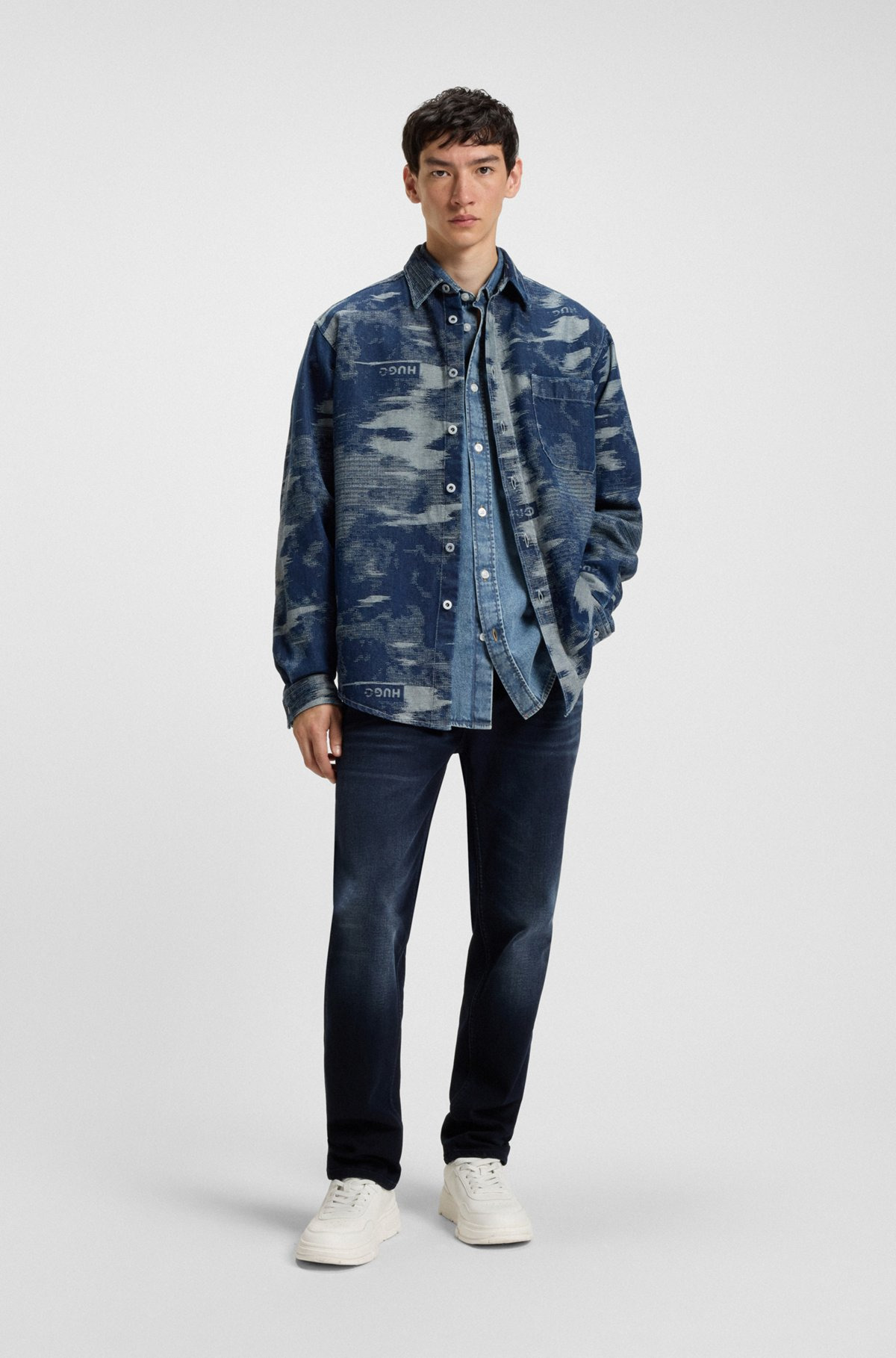 SLIM-FIT JEANS IN BLUE-BLACK STRETCH DENIM - 3