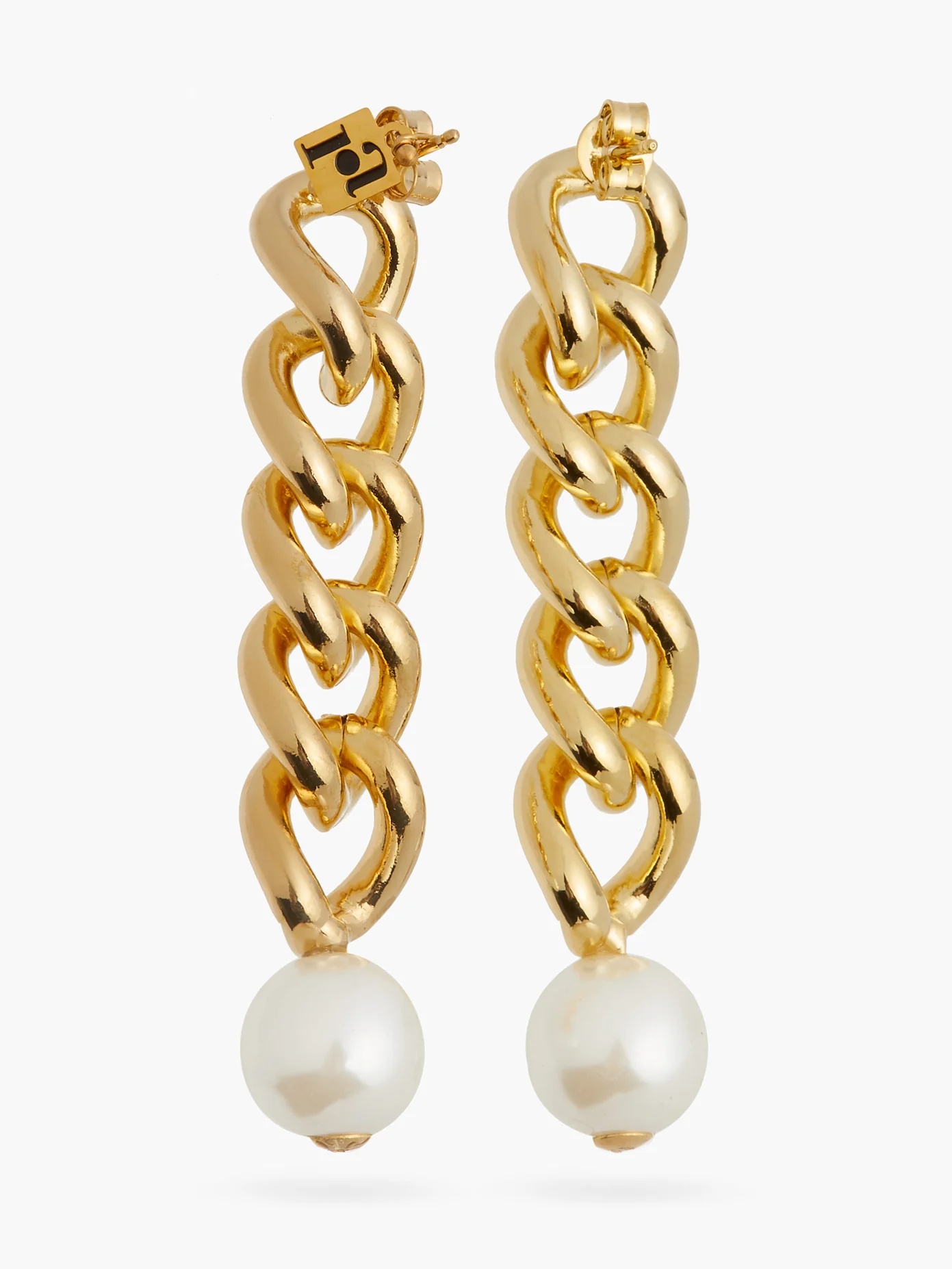 Canasta pearl-embellished curb-chain drop earrings - 4