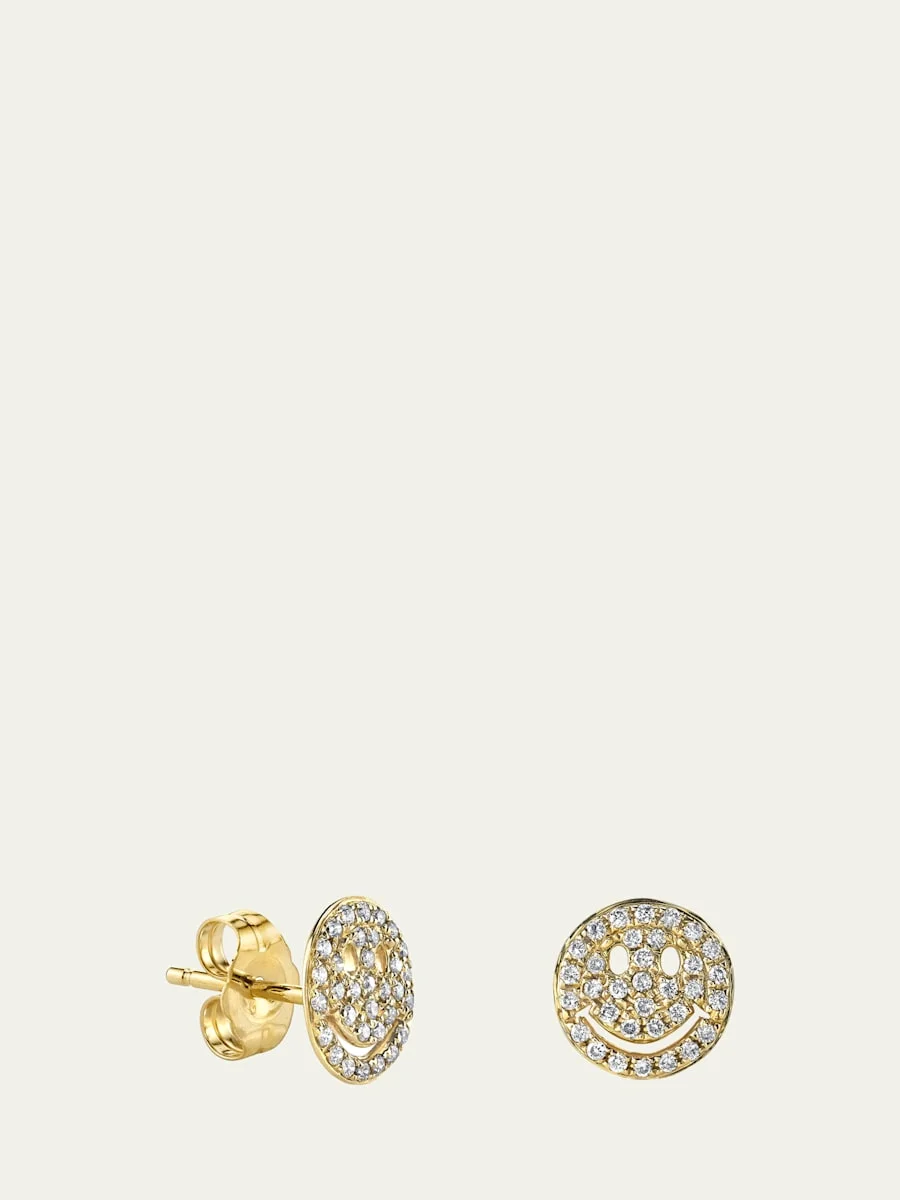 14k Pave Diamond Happy Face Single Stud Earring - 1