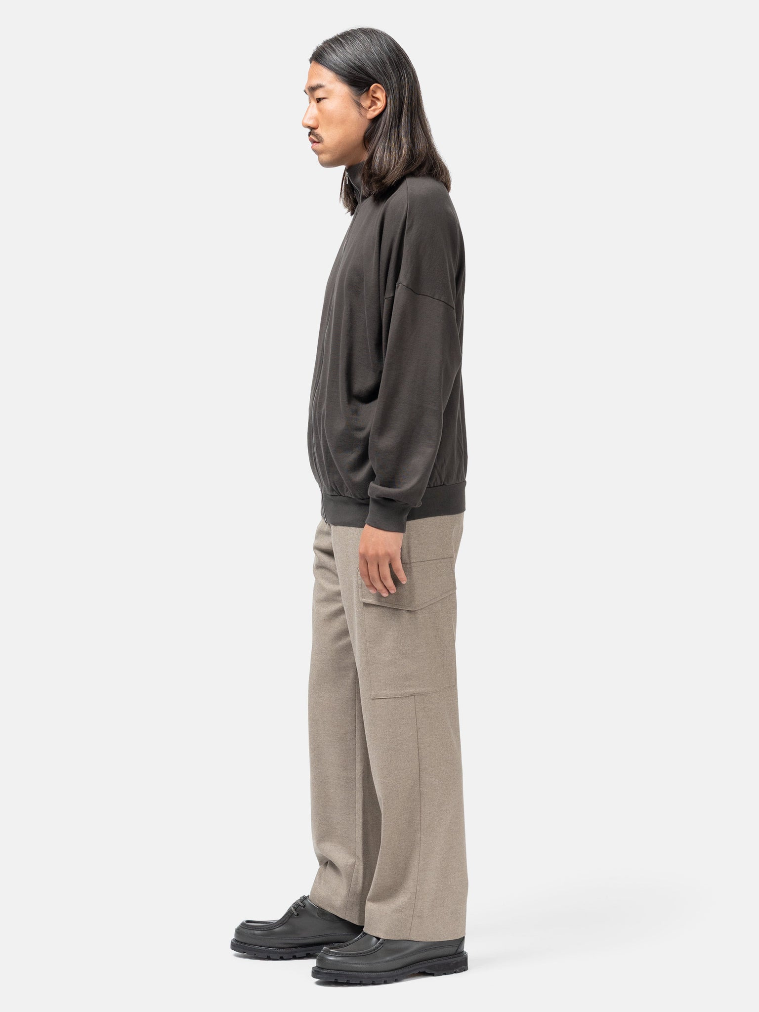 Wool Fulling Flannel Cargo Slacks Top Brown - 3