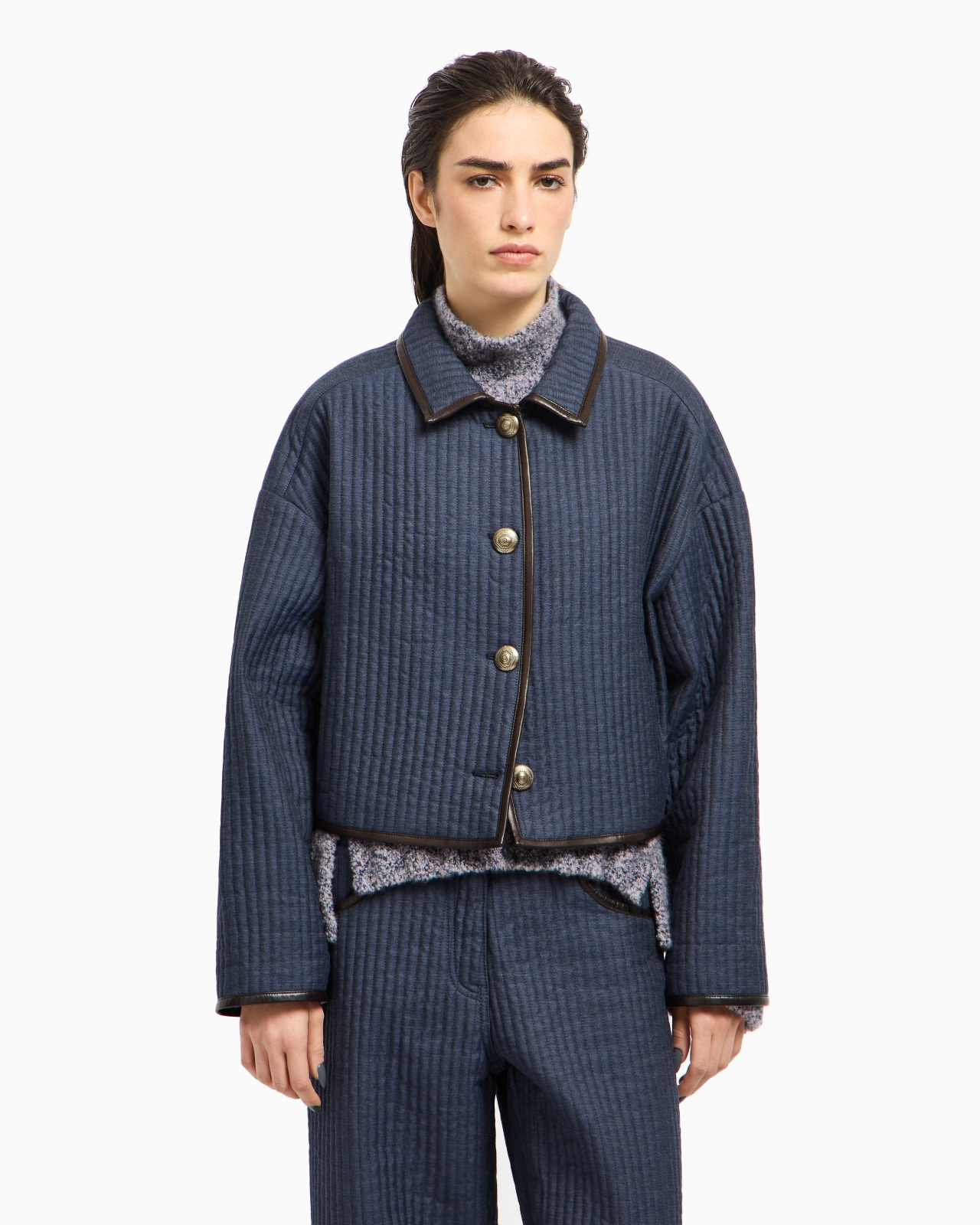 DENIM COLLECTION SHORT BLOUSON IN VISCOSE, COTTON AND SILK WITH A QUILTED MOTIF - 4