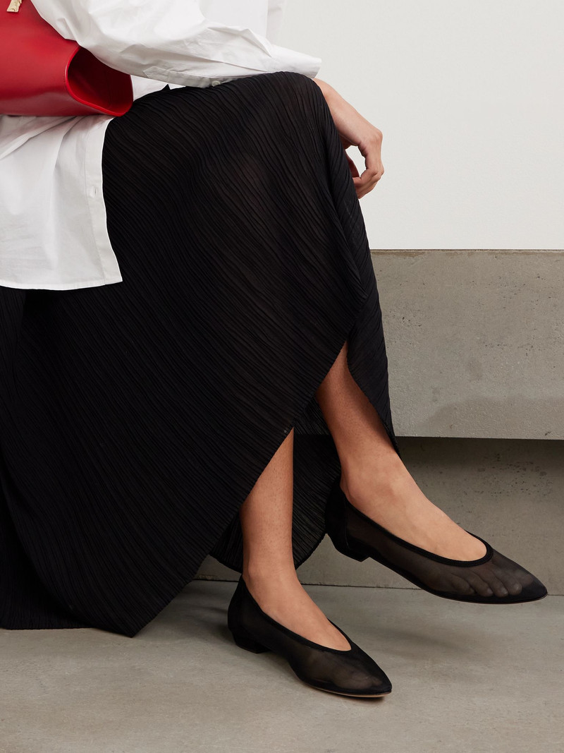 Gianvito Rossi Suede-trimmed mesh point-toe flats Black outlook