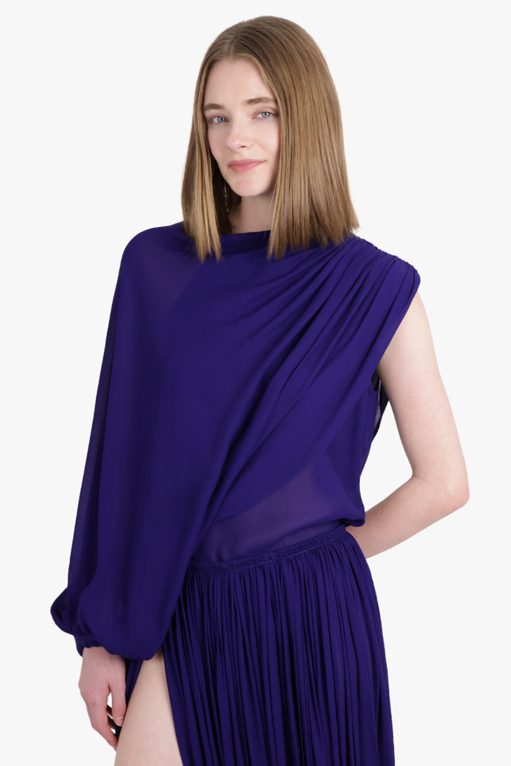 ASYMMETRIC DRAPE BALLOON TOP | PURPLE - 2