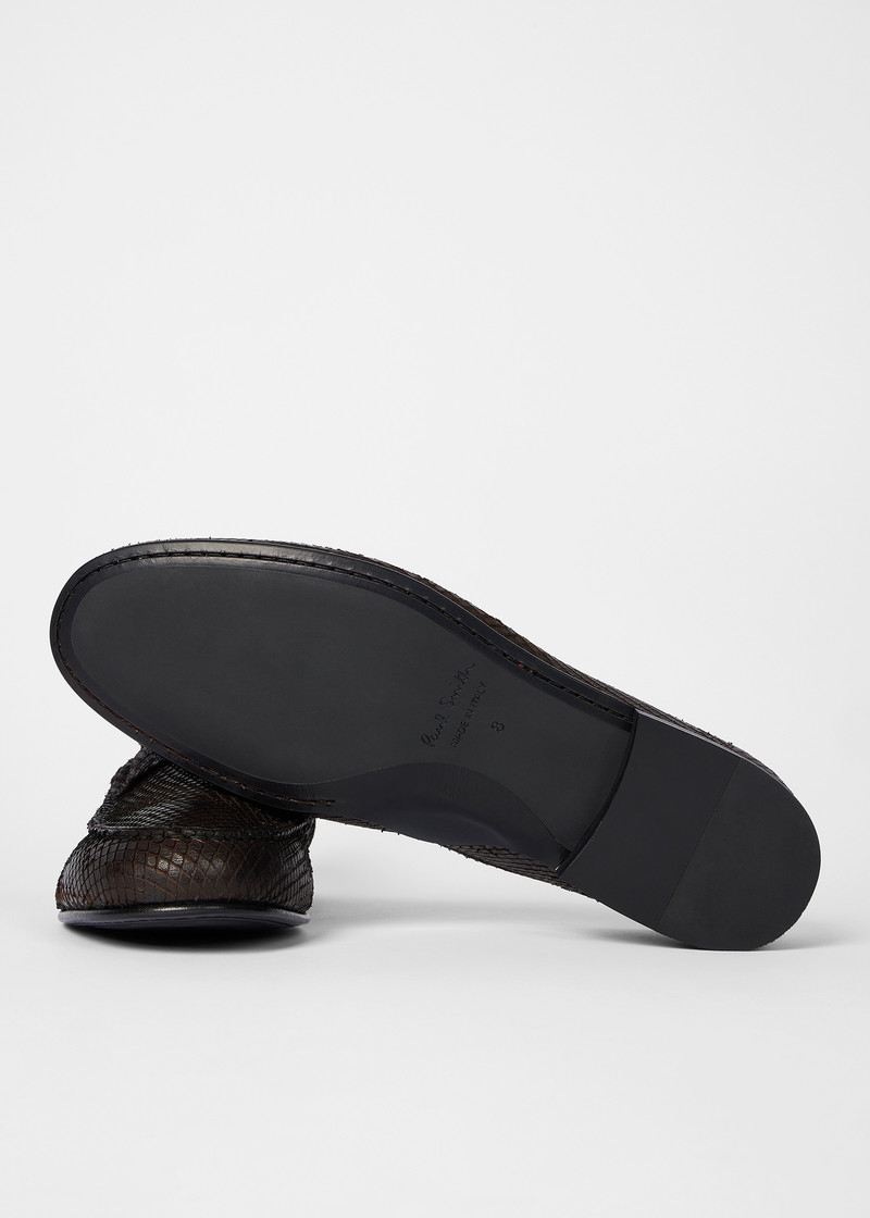 Dark Brown Textured-Leather 'Sellers' Loafers 4