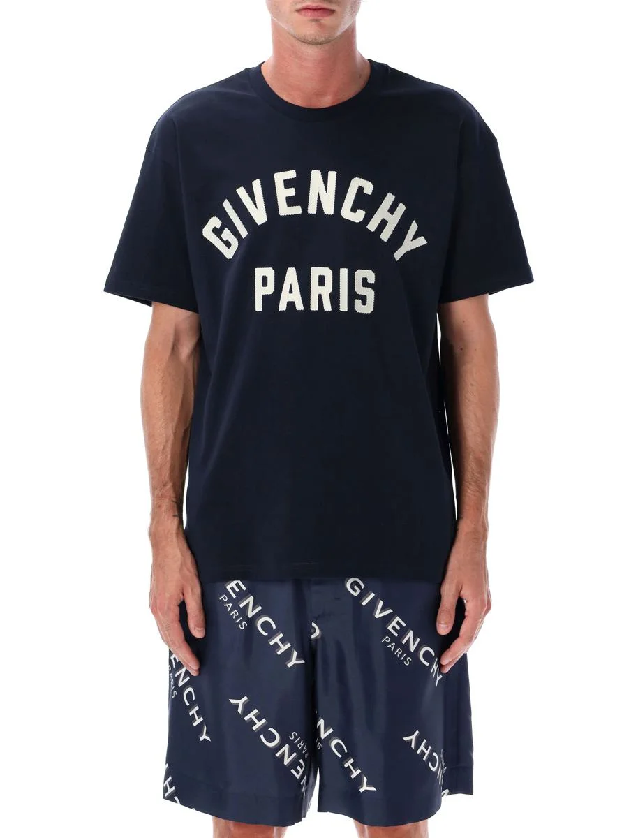 Givenchy Navy Cotton T-Shirt With Paris Logo - 1