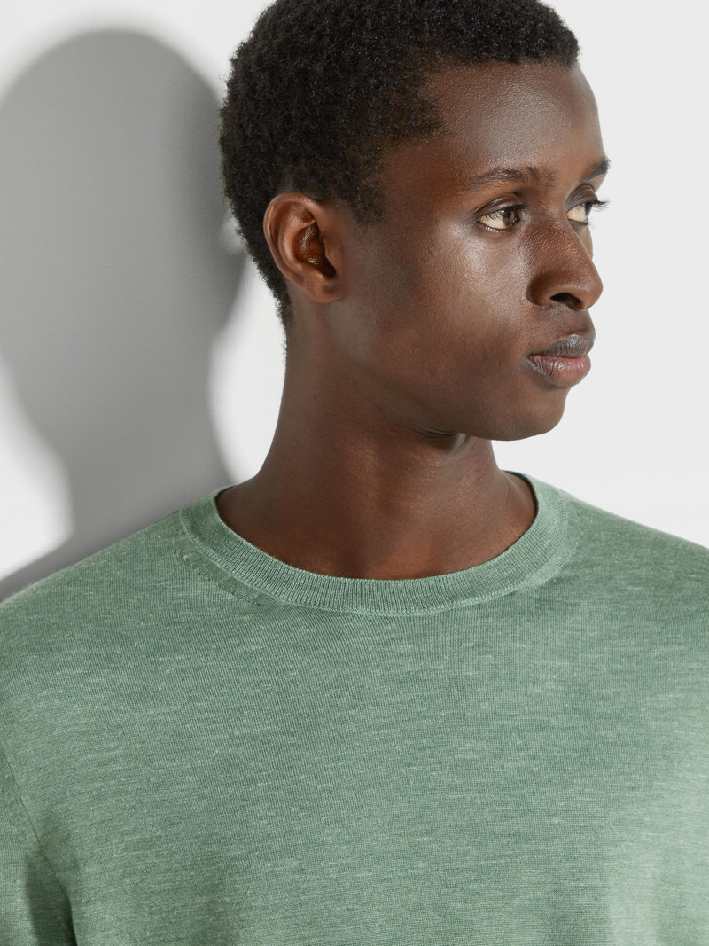 ZEGNA SAGE GREEN MÉLANGE SILK CASHMERE AND LINEN CREWNECK outlook