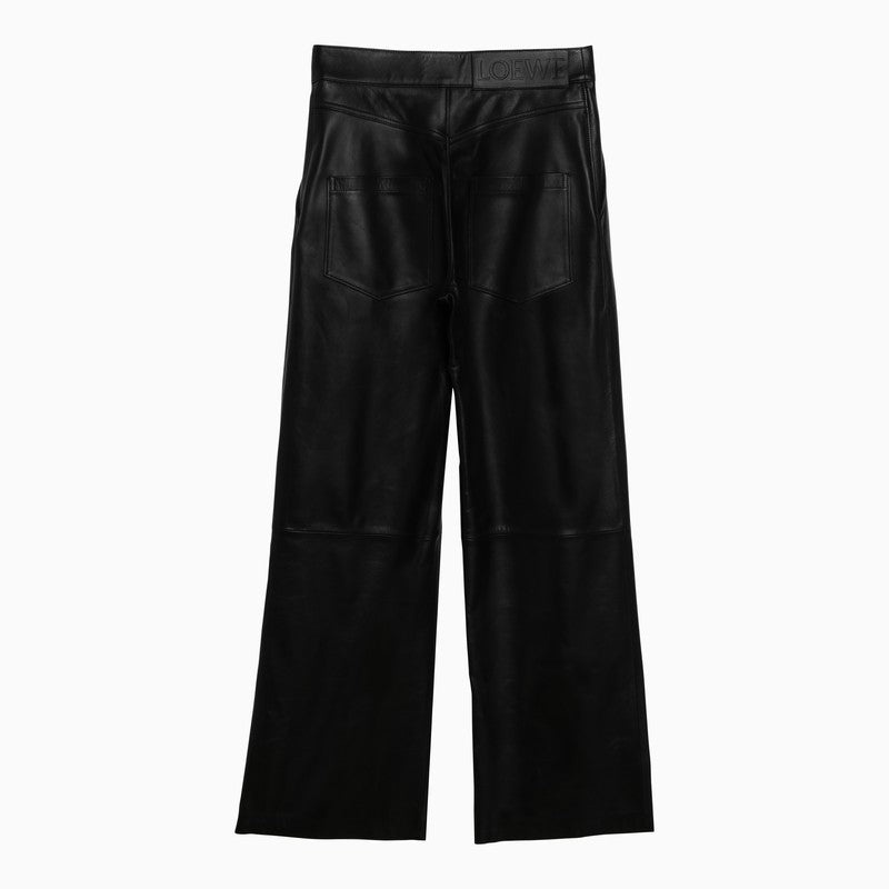 Loewe Black Leather Baggy Trousers With Logo Women - 2