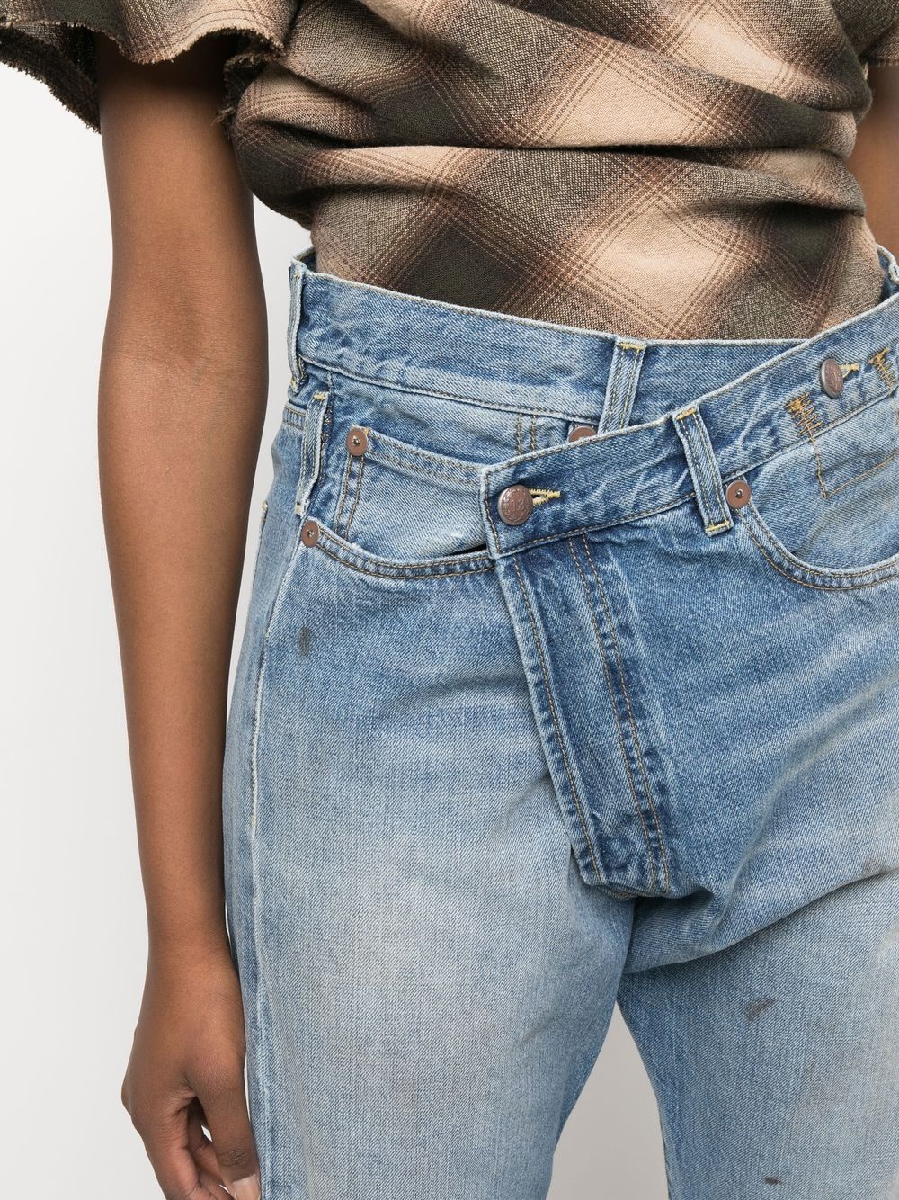 off-centre distressed denim trousers - 5
