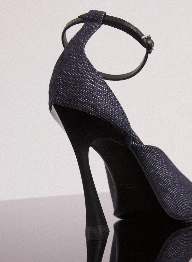 MUGLER raw denim strappy fang 95 mules outlook
