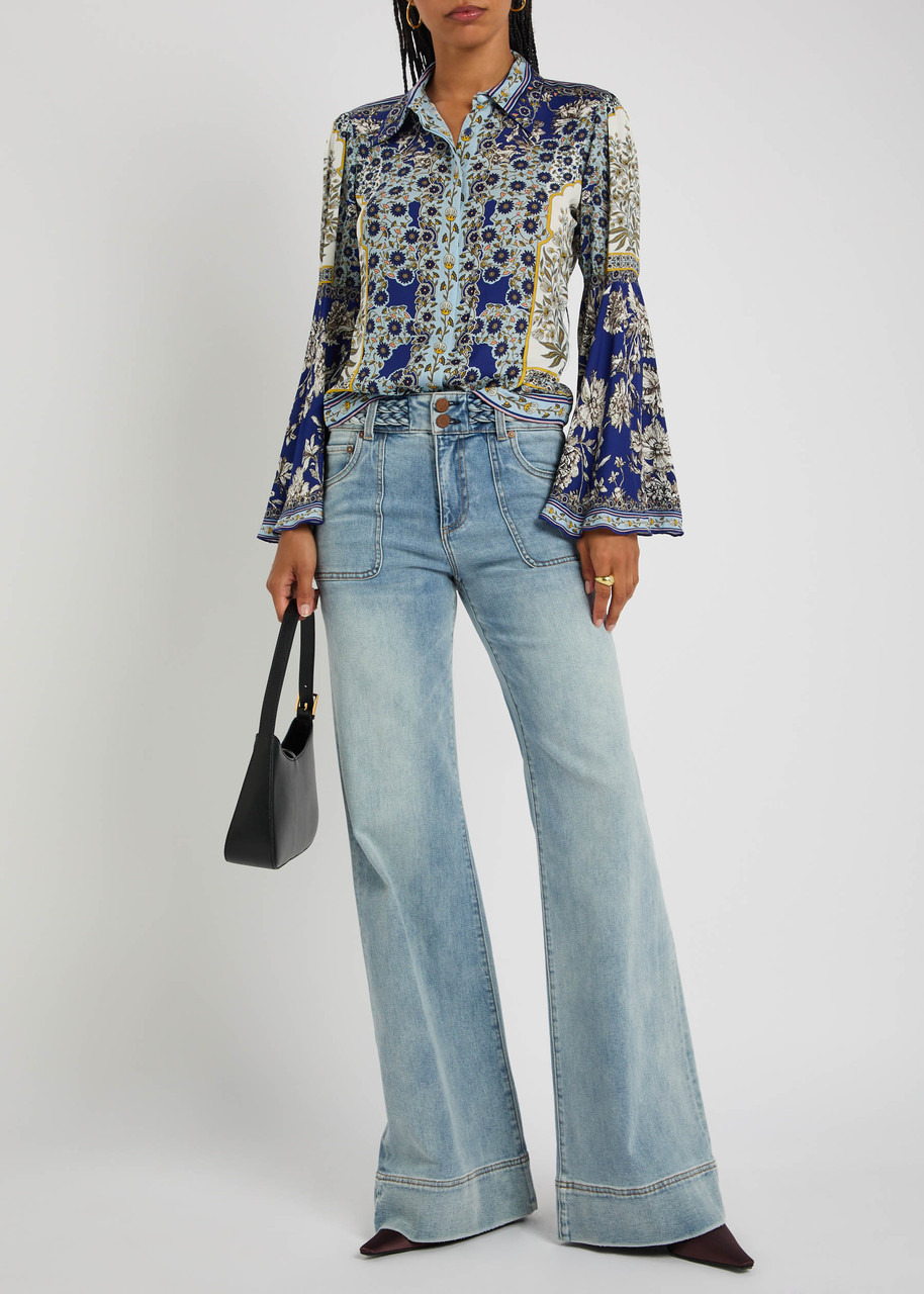 Alice + Olivia Willa Floral Flared-sleeve Chiffon Blouse - 4