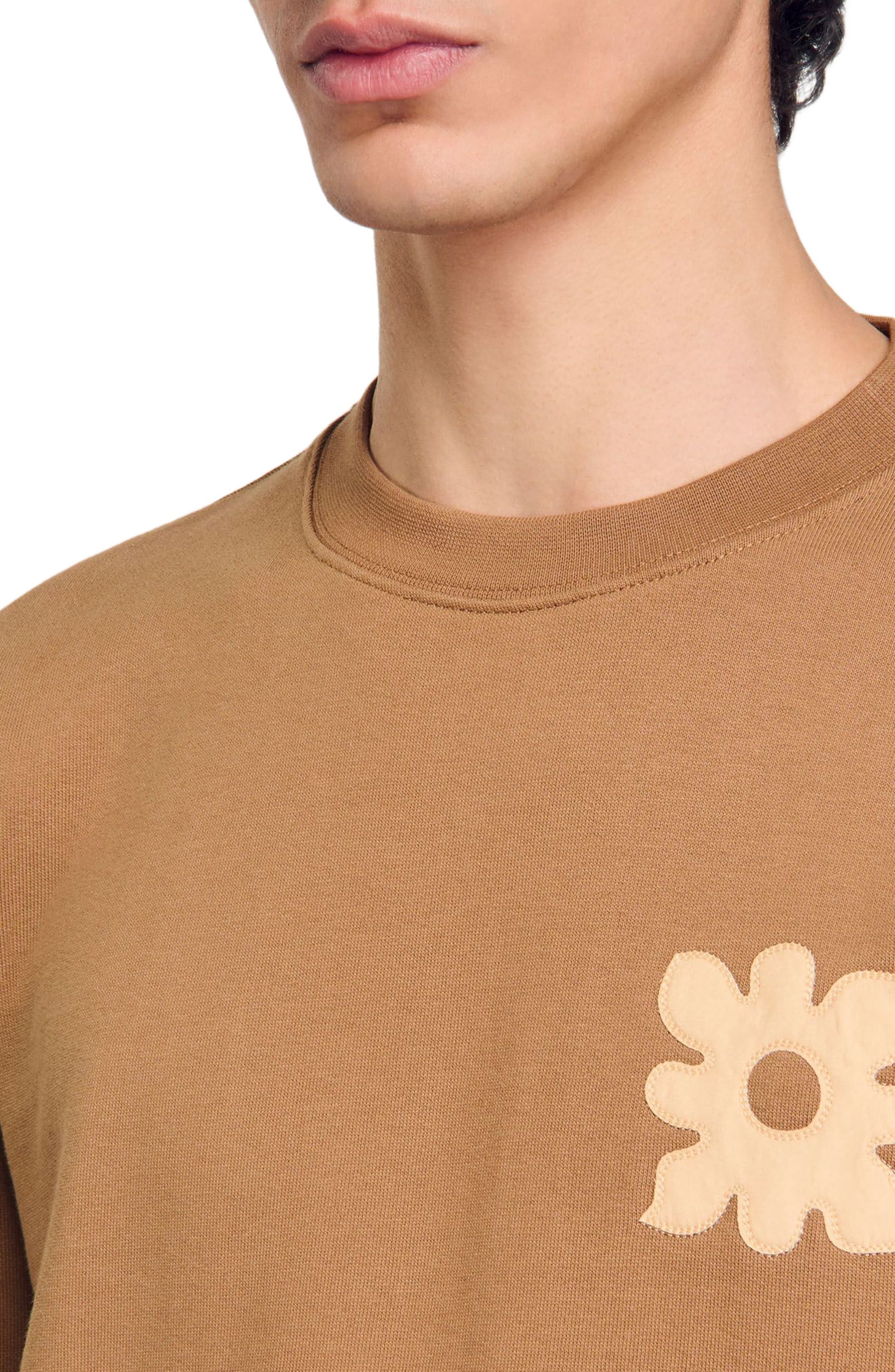 SANDRO Sweatshirt with flower patch in Nut at Nordstrom - 4