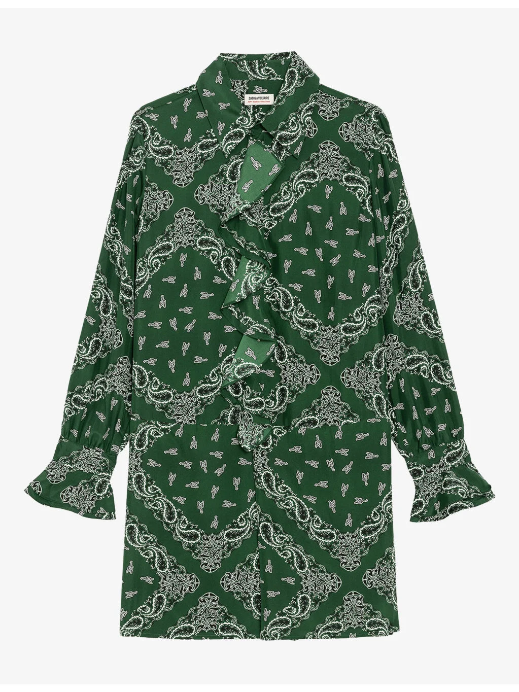 Rhelyne Bandana-Print long-Sleeve Silk Mini Dress - 1