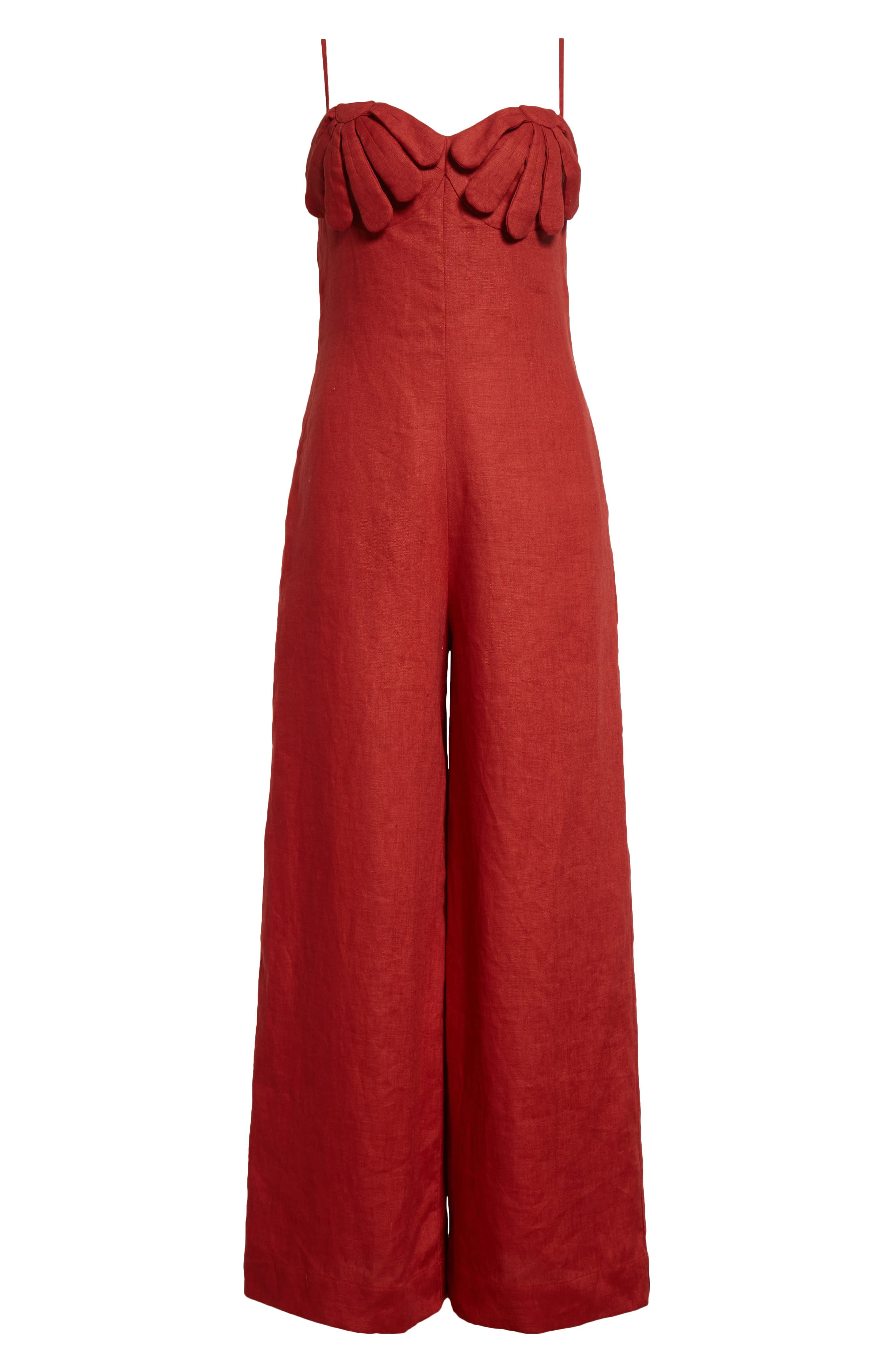 FARM Rio Red Petals Cup Wide Leg Linen Jumpsuit at Nordstrom - 6