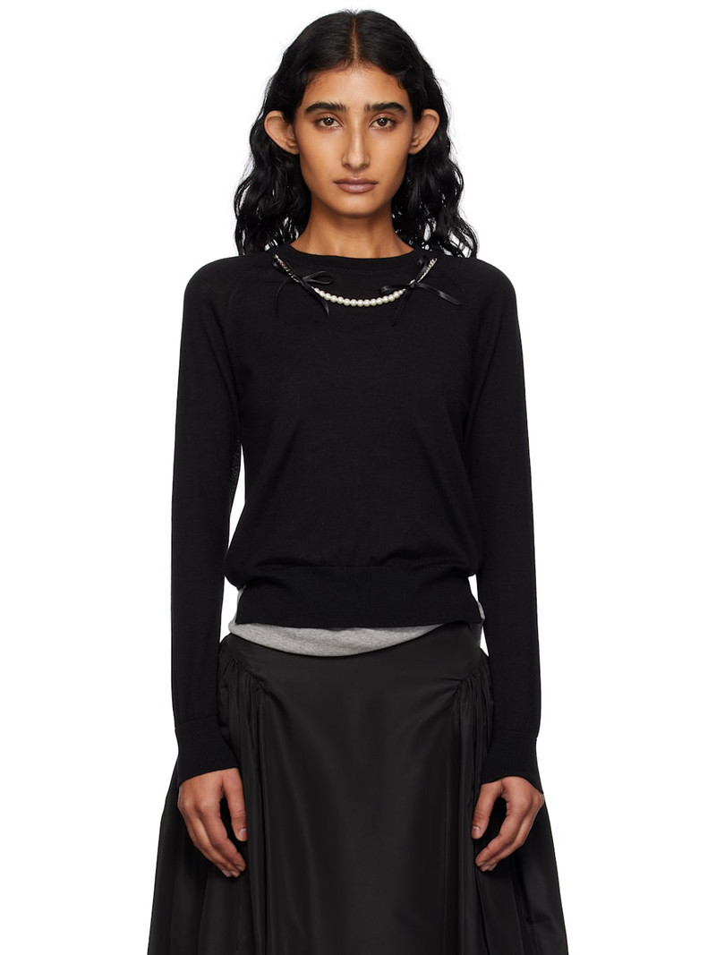 Black Classic Long Sleeve Fine Knit Sweater 1