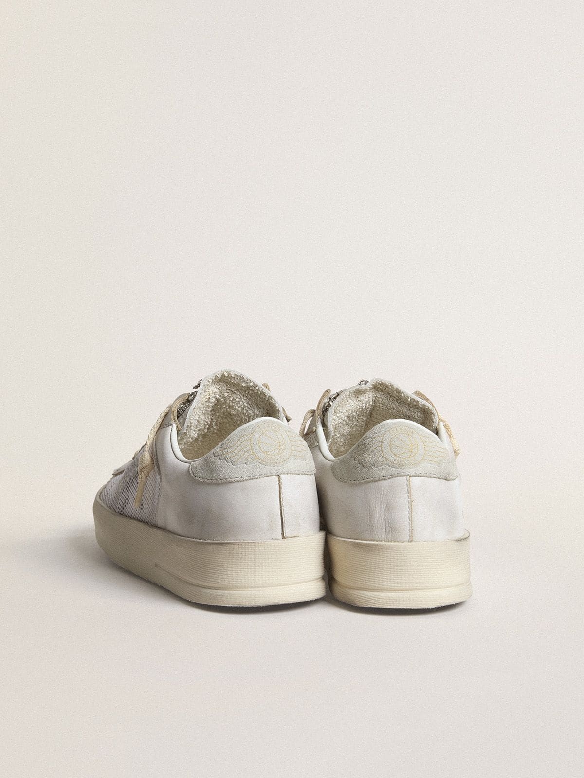 Stardan LTD in white leather with star and heel tab in ice-gray suede - 4