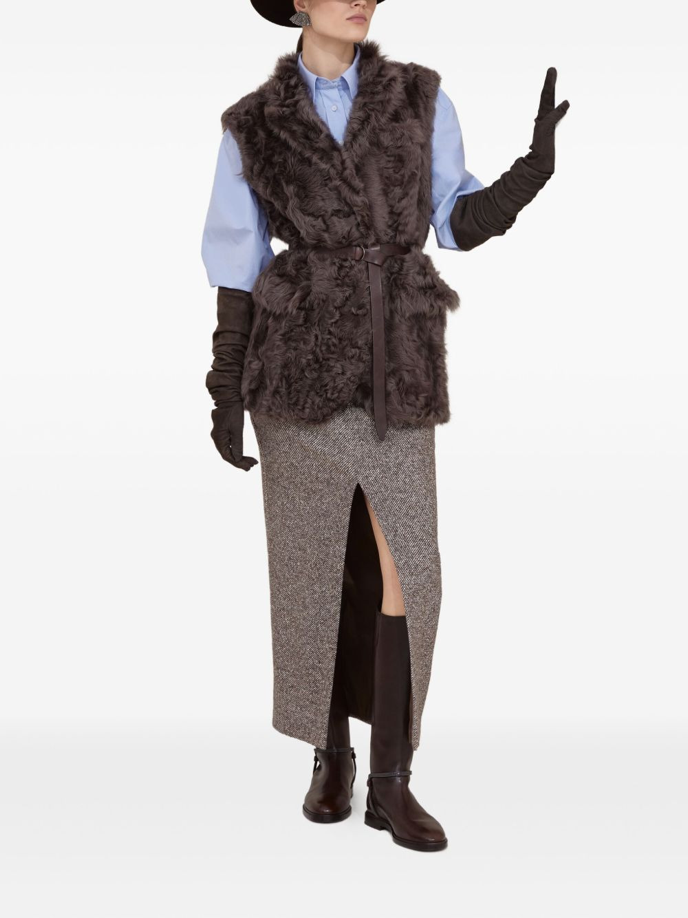 shearling belted vest - 2