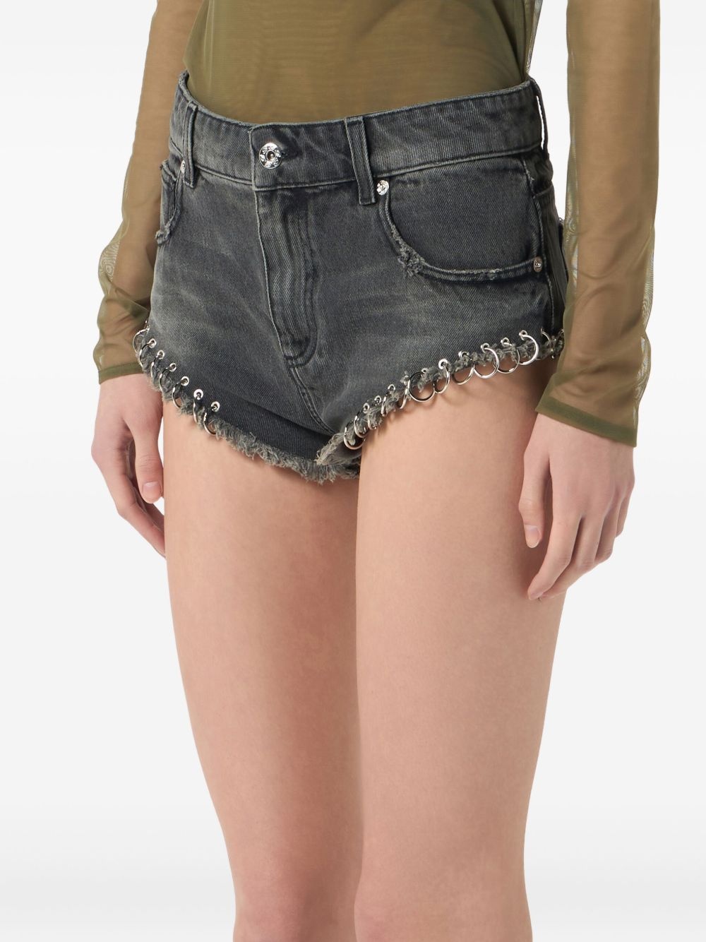 eyelet-detail denim shorts - 5