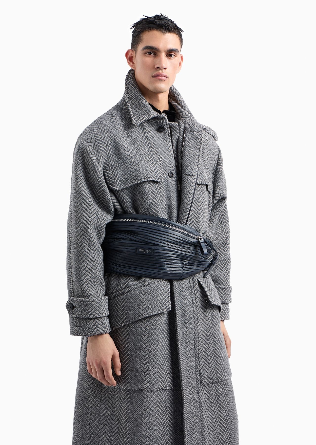 Long coat in chevron jacquard virgin wool and cashmere - 7