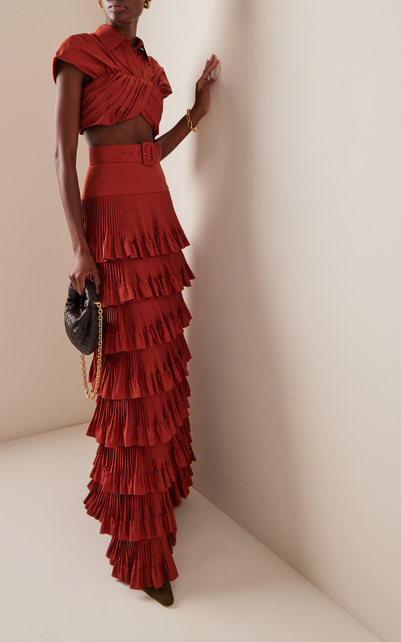 BRANDON MAXWELL Exclusive Draped Cotton Cropped Top brown outlook