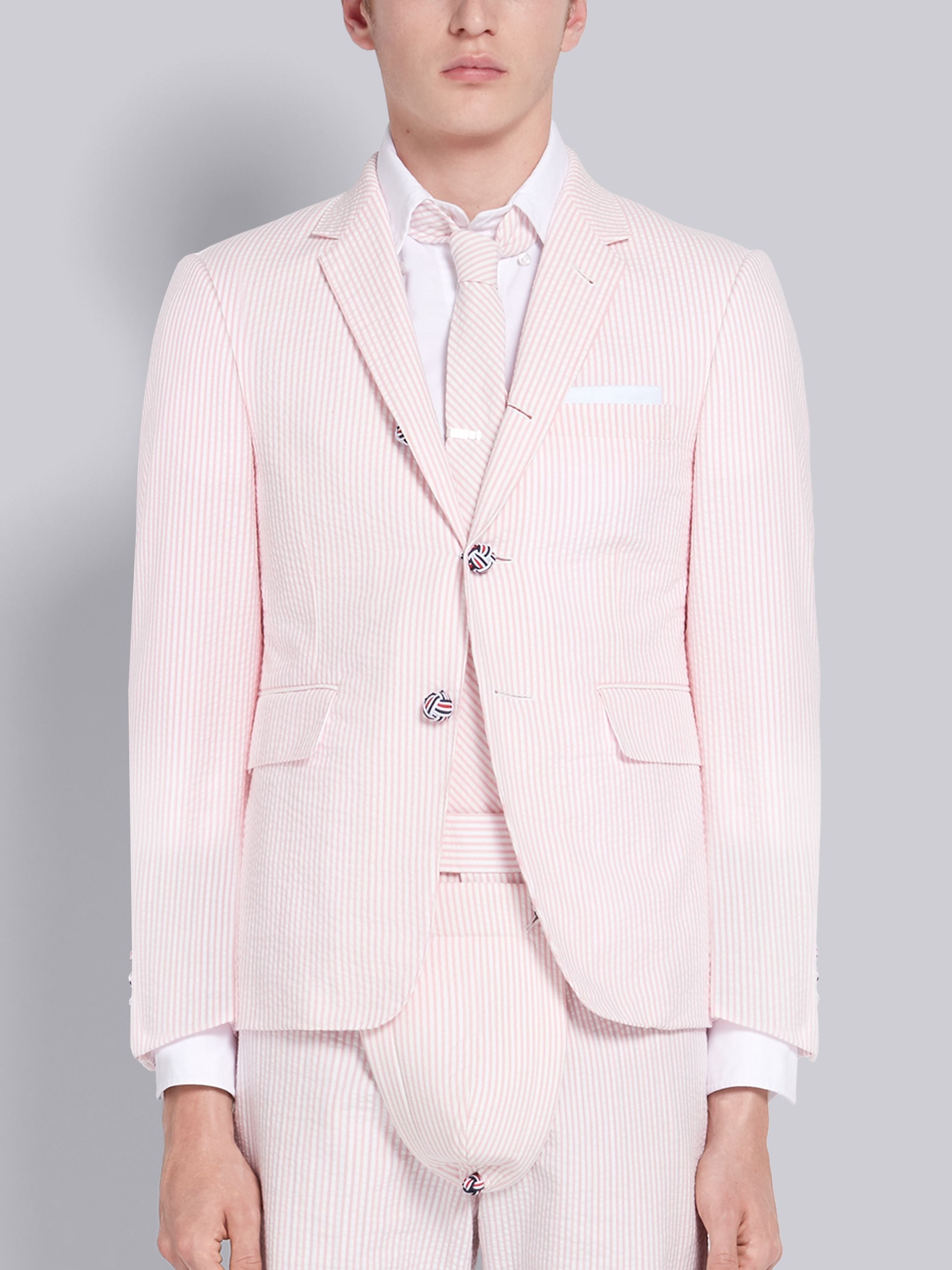 Pink Seersucker Stripe Classic Sport Coat - 1