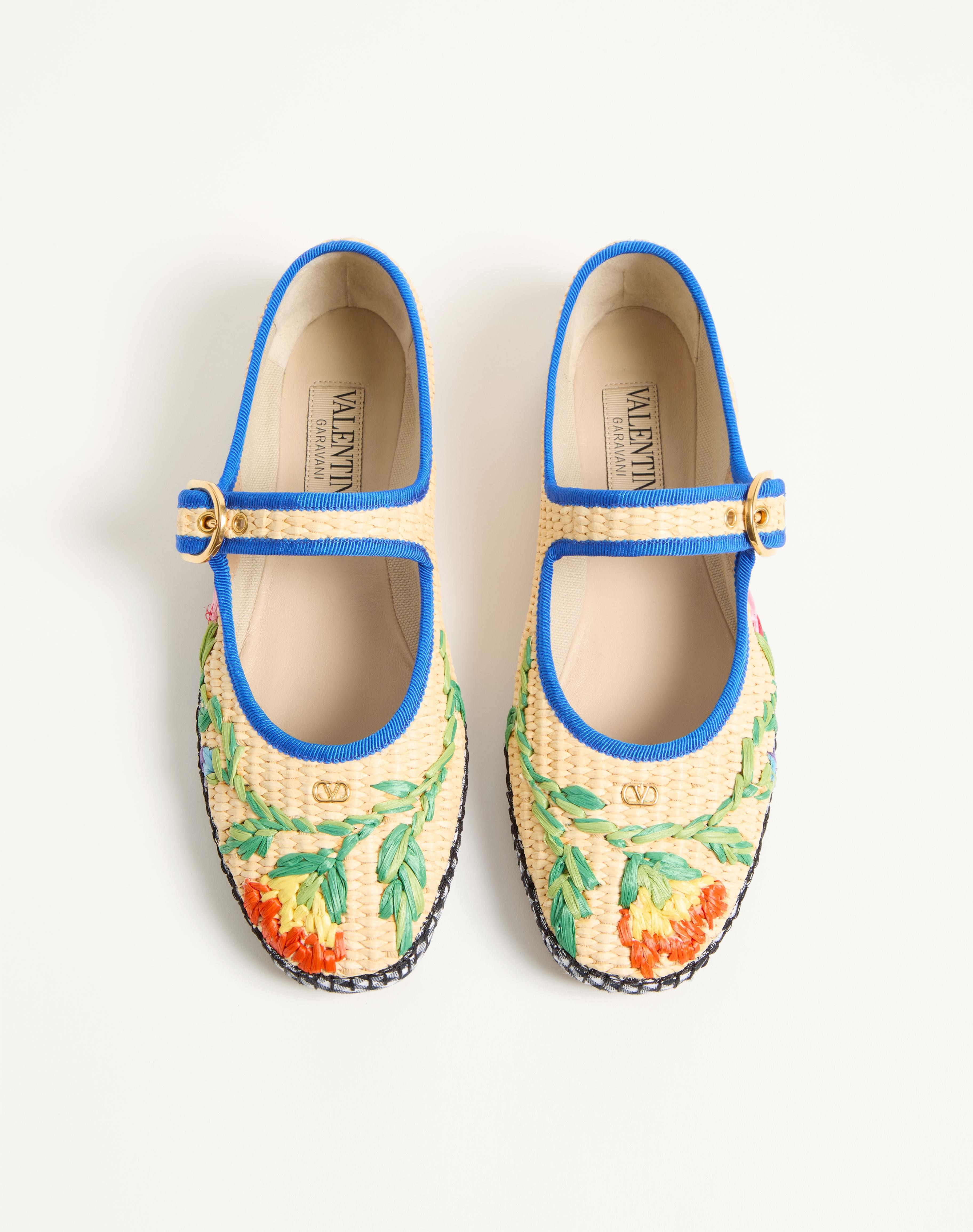 MARY-JANE ENDOUCE BALLERINA IN RAFFIA WITH FLORAL EMBROIDERY - 4