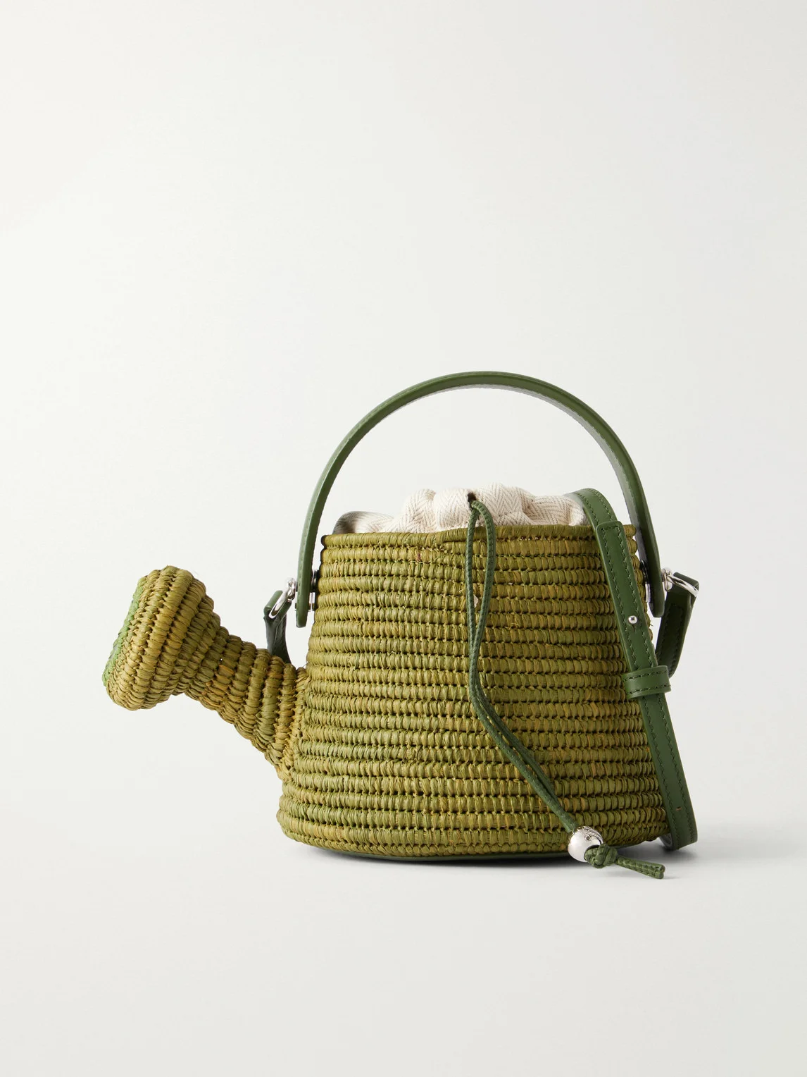 Paula's Ibiza Watering Can Leather-Trimmed Raffia Messenger Bag - 1
