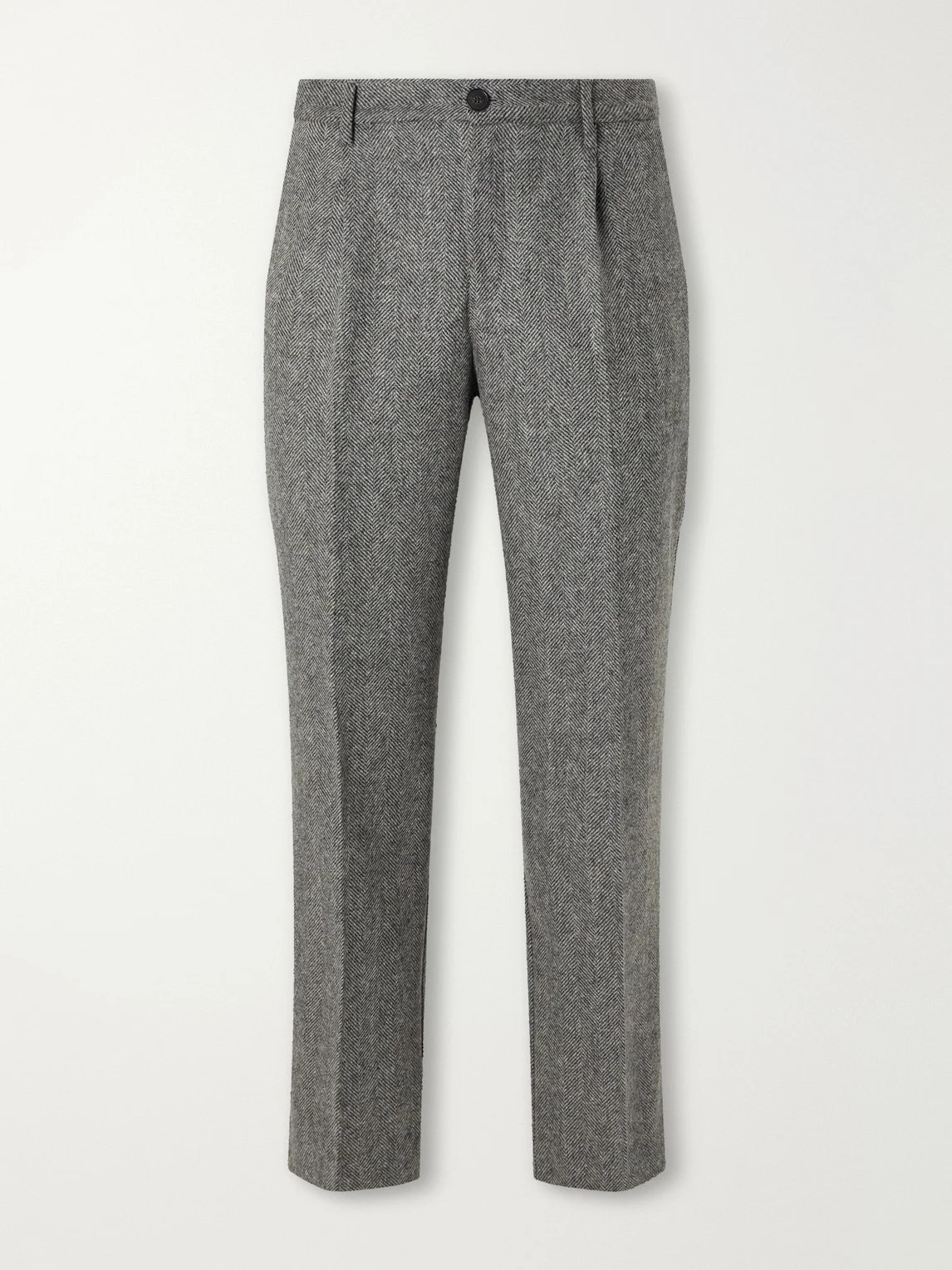 Straight-Leg Pleated Wool Herringbone Trousers - 1