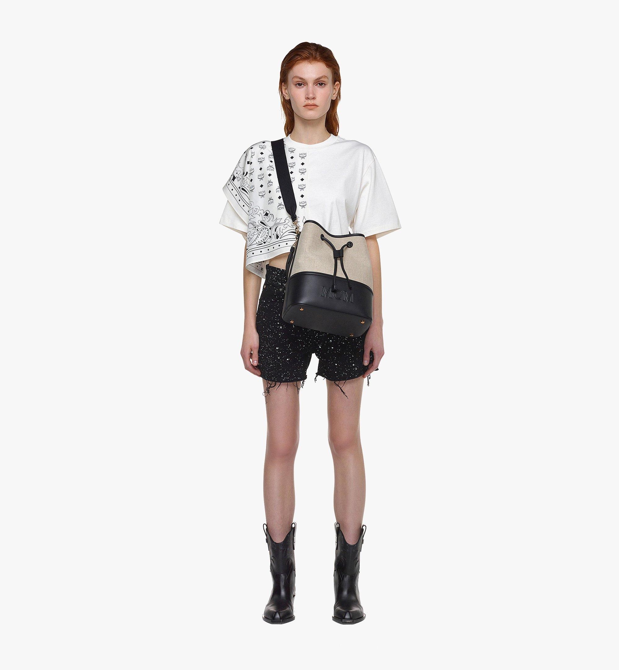Aren Drawstring Bag in Linen Leather Mix - 2