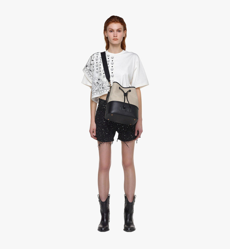 MCM Aren Drawstring Bag in Linen Leather Mix outlook