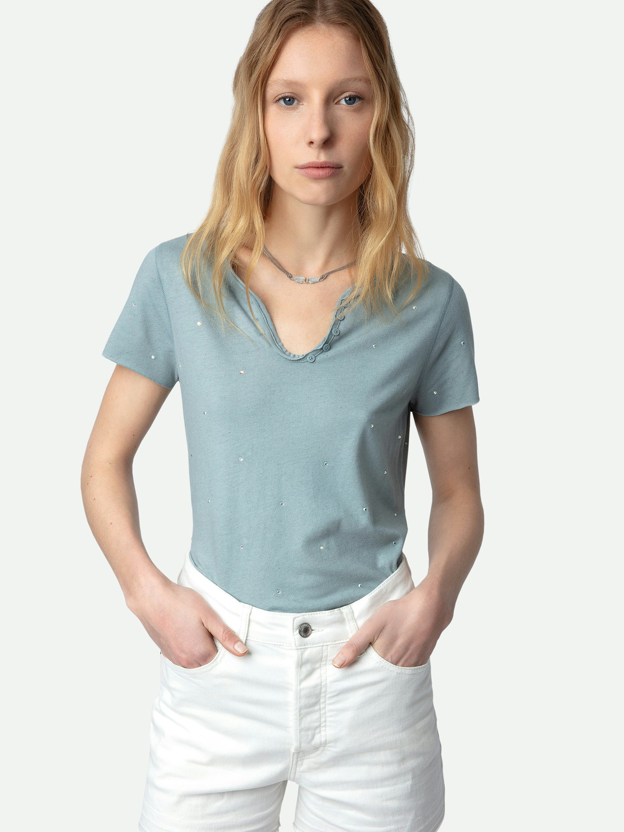 Diamanté Henley T-shirt - 6