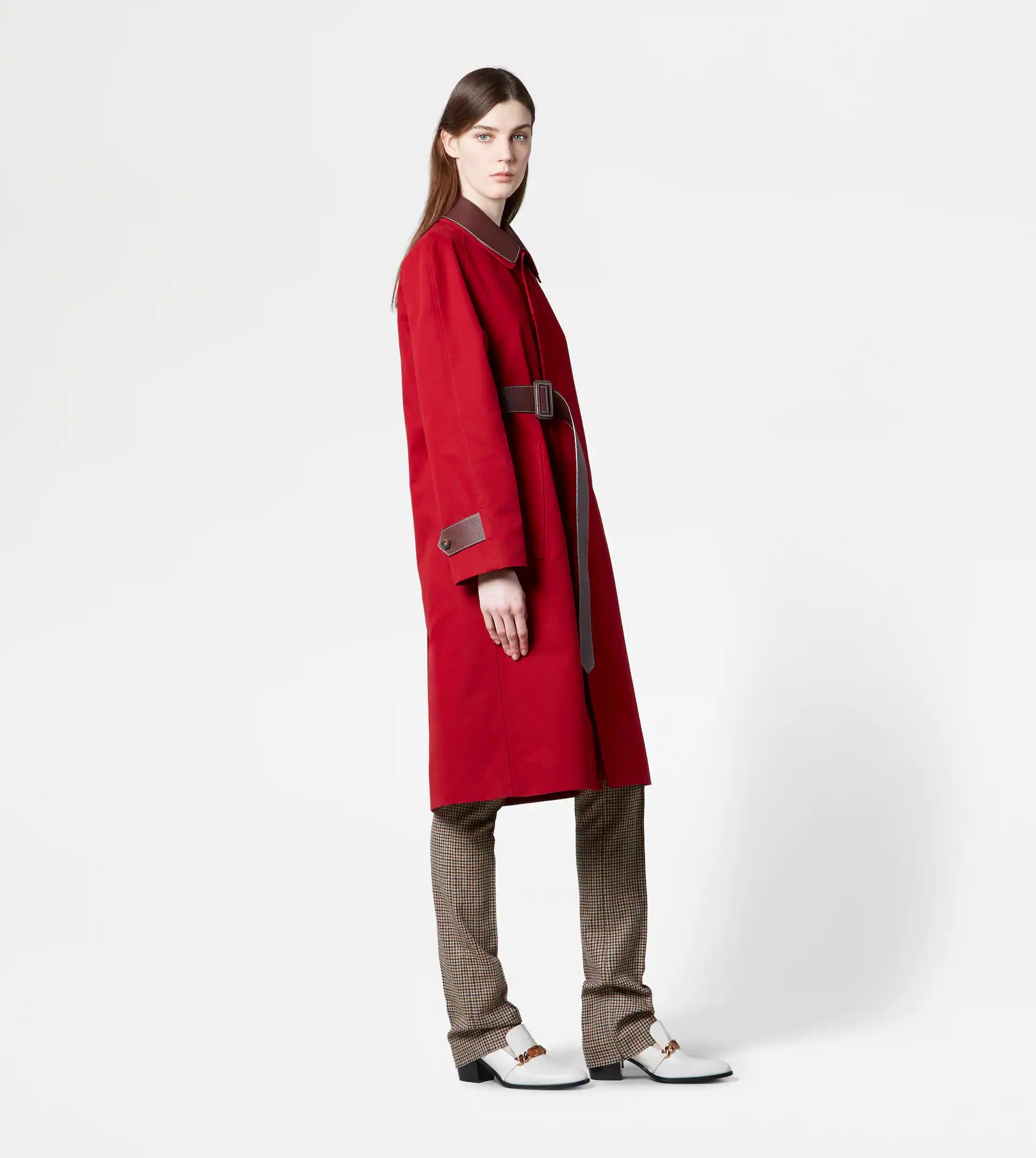 TRENCH COAT WITH LEATHER INSERTS - BURGUNDY - 4