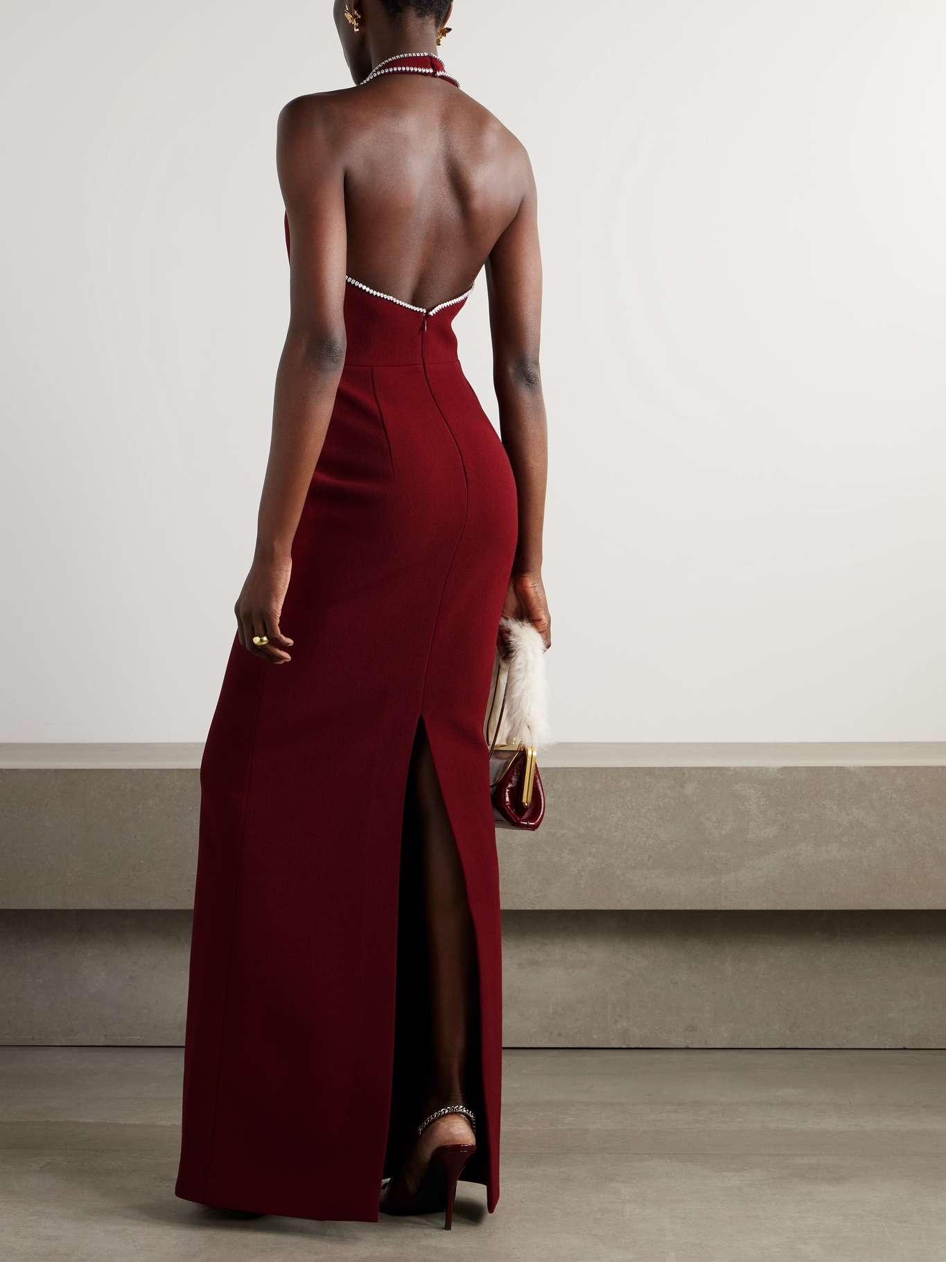 Akari crystal-embellished cutout cady halterneck  gown - 3