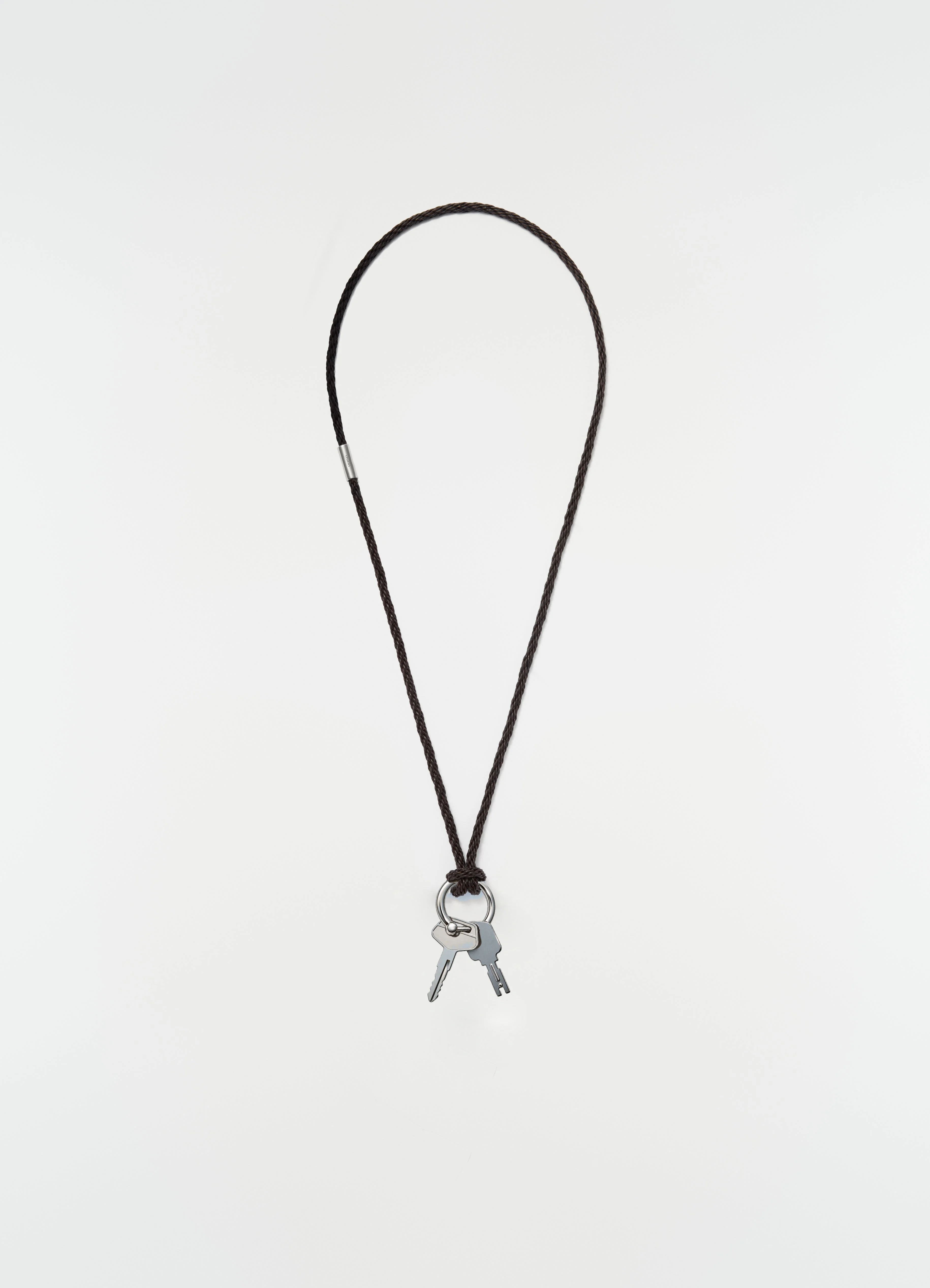 KEYRING NECKLACE WITH BRAIDED RECYCLED LEATHER CORD - 1