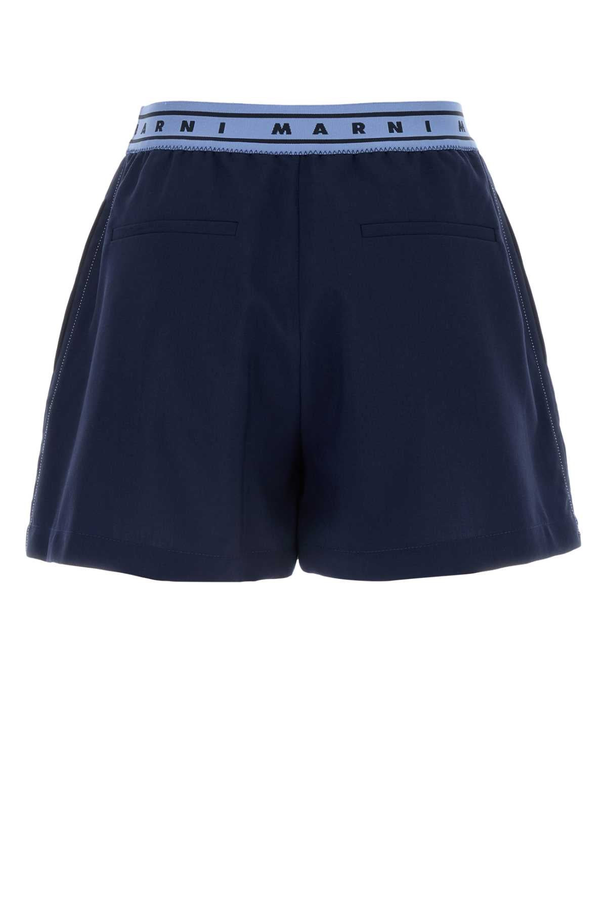 Marni Women Navy Blue Wool Shorts - 2