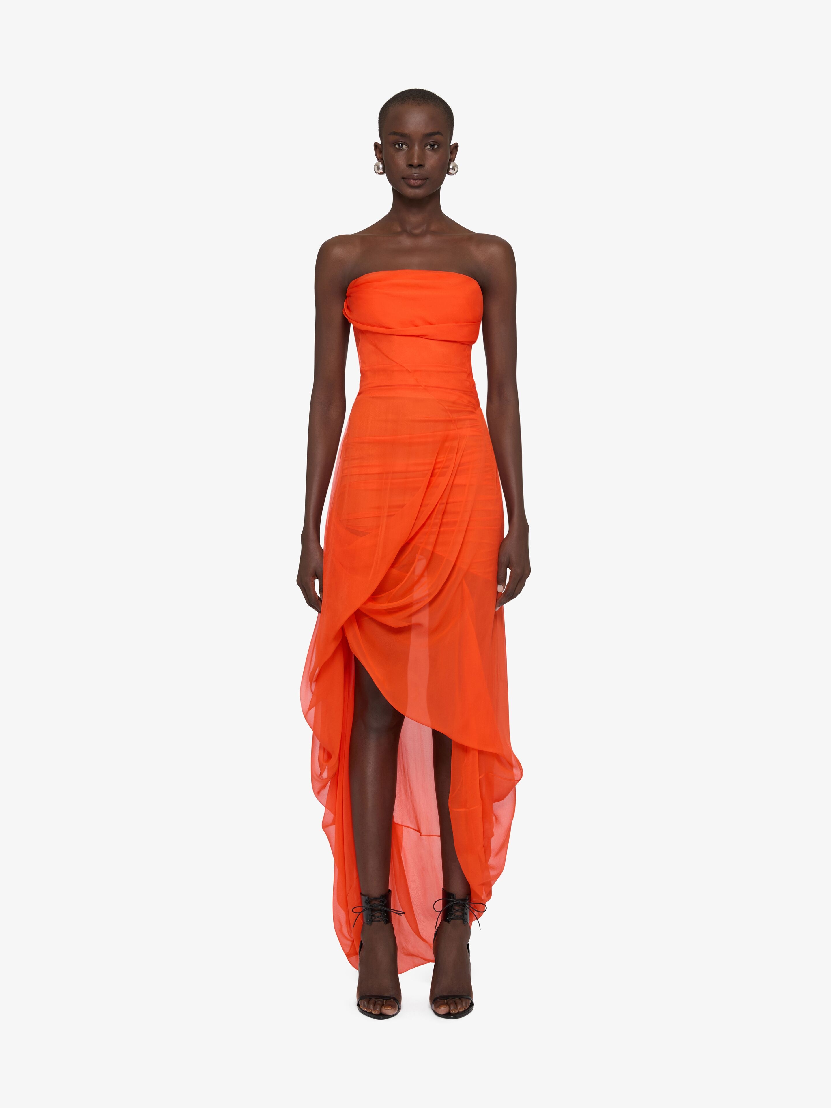 DRAPED STRAPLESS DRESS IN SILK CHIFFON - 2