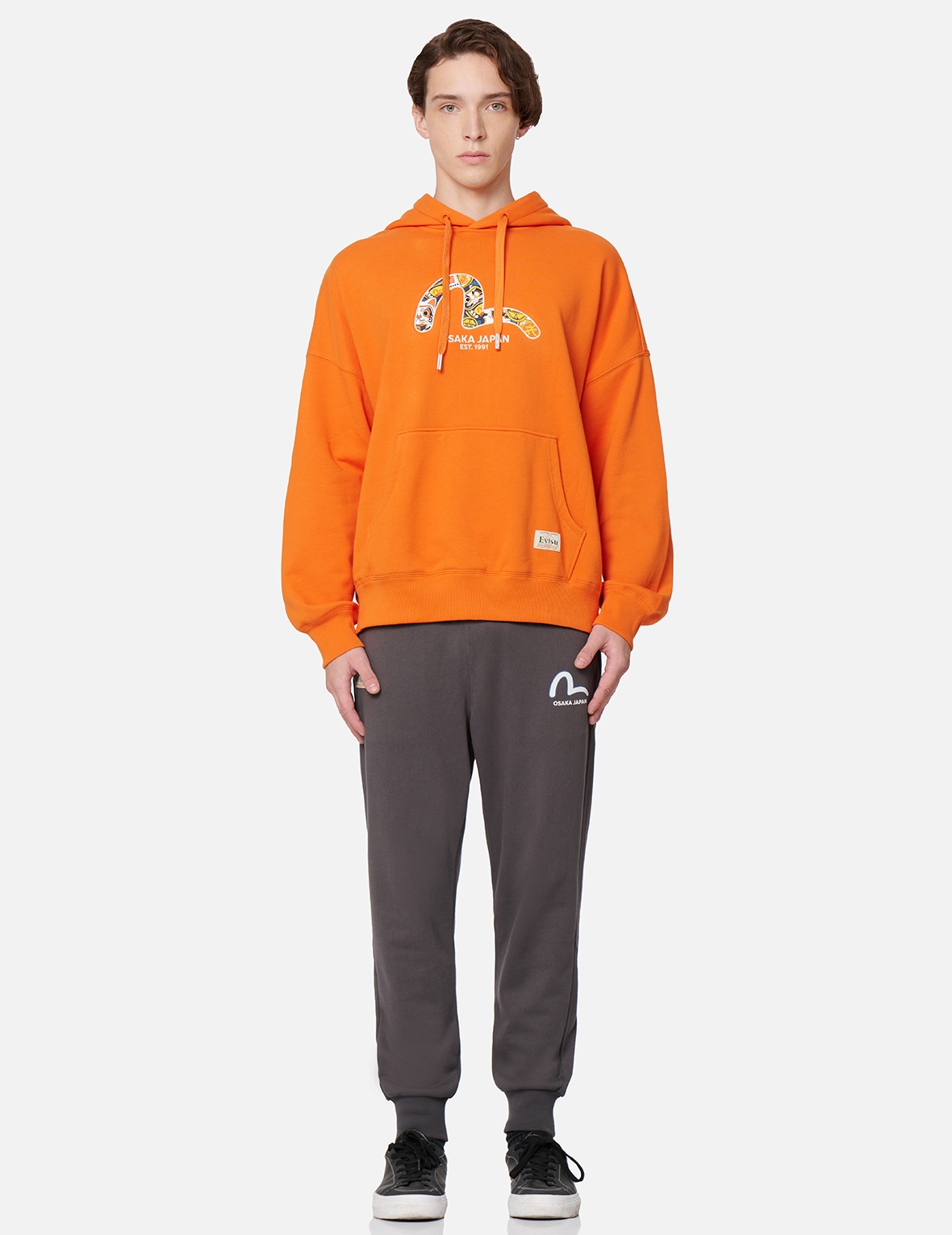 ZIP-UP DARUMA AND FORTUNE CAT PRINT HOODED SWEATSHIRT - 6