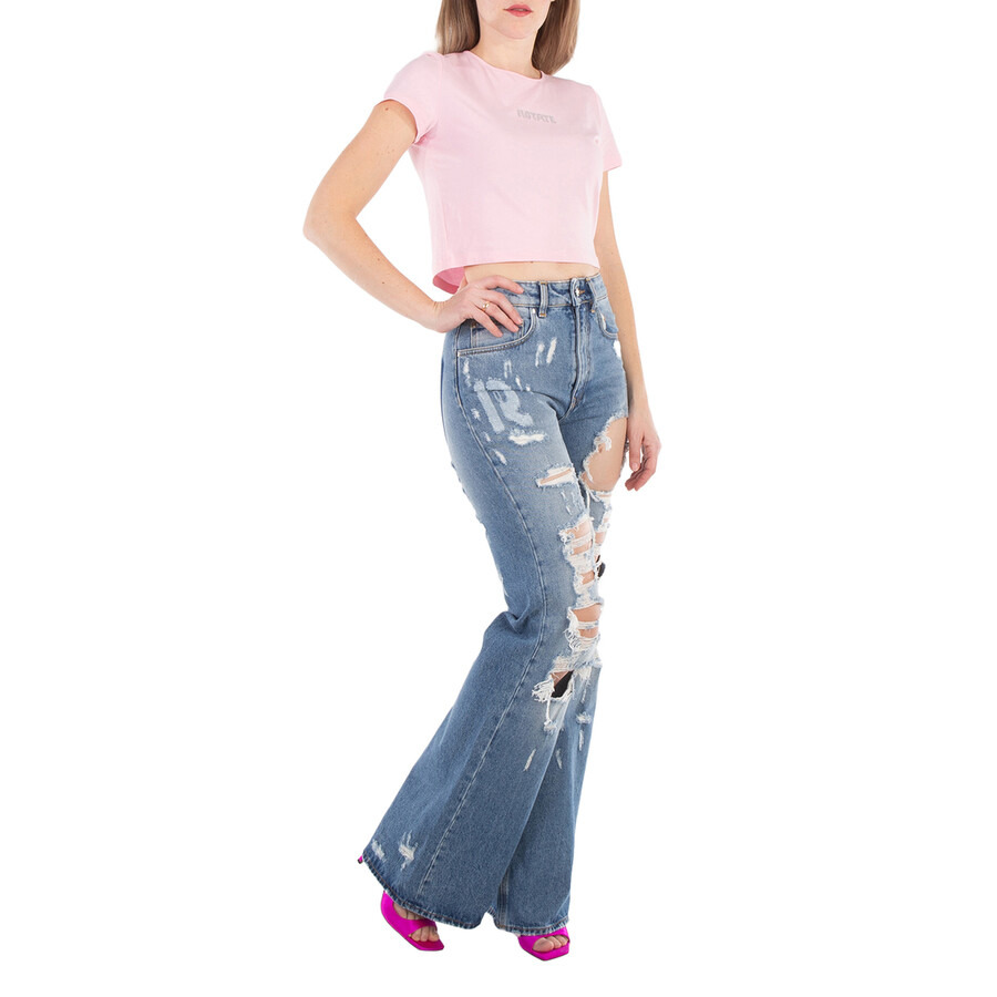 Rotate Logo-Print Crystal-Embellished Crop Top, Brand Size 40 ( US Size 6 ) - 4