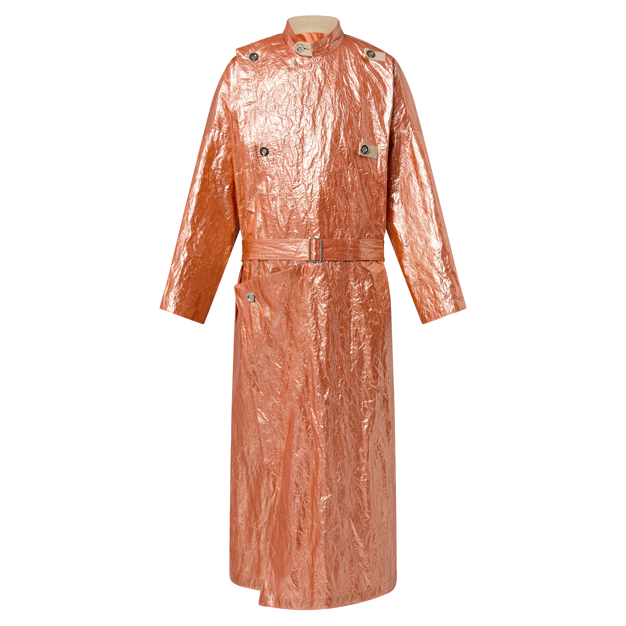 Crinkle Effect Metallized Trench Coat - 1