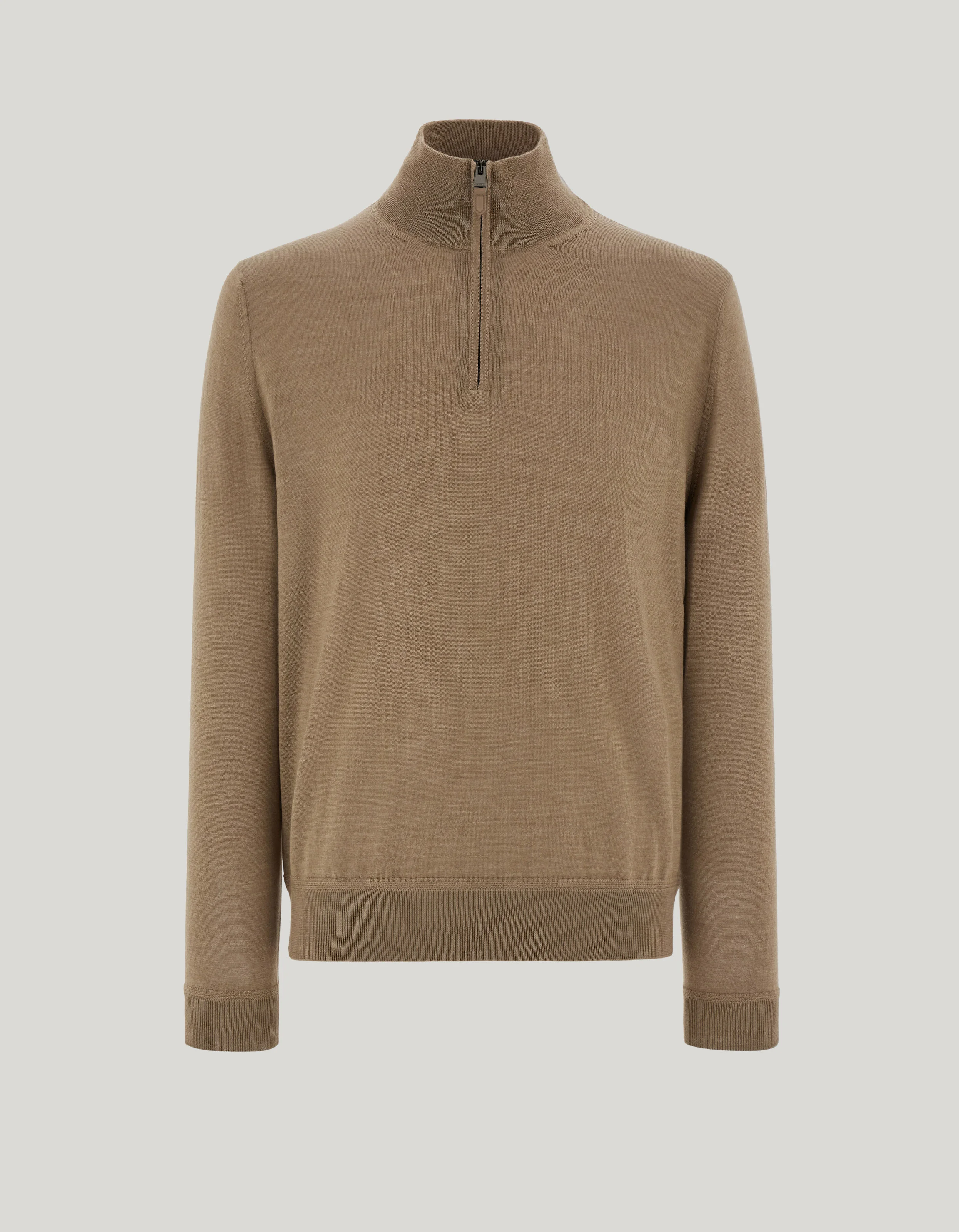 HAZELNUT MOCK-NECK IN WOOL, SILK AND CASHMERE BLEND WITH ZIP - 1