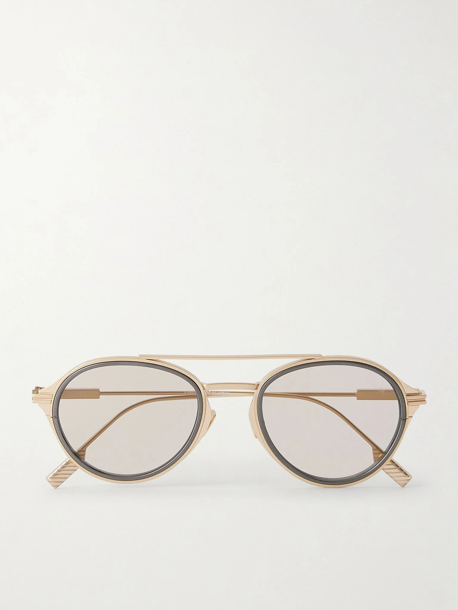 Double-Bridge Aviator-Style Two-Tone Titanium Sunglasses Gold - 1