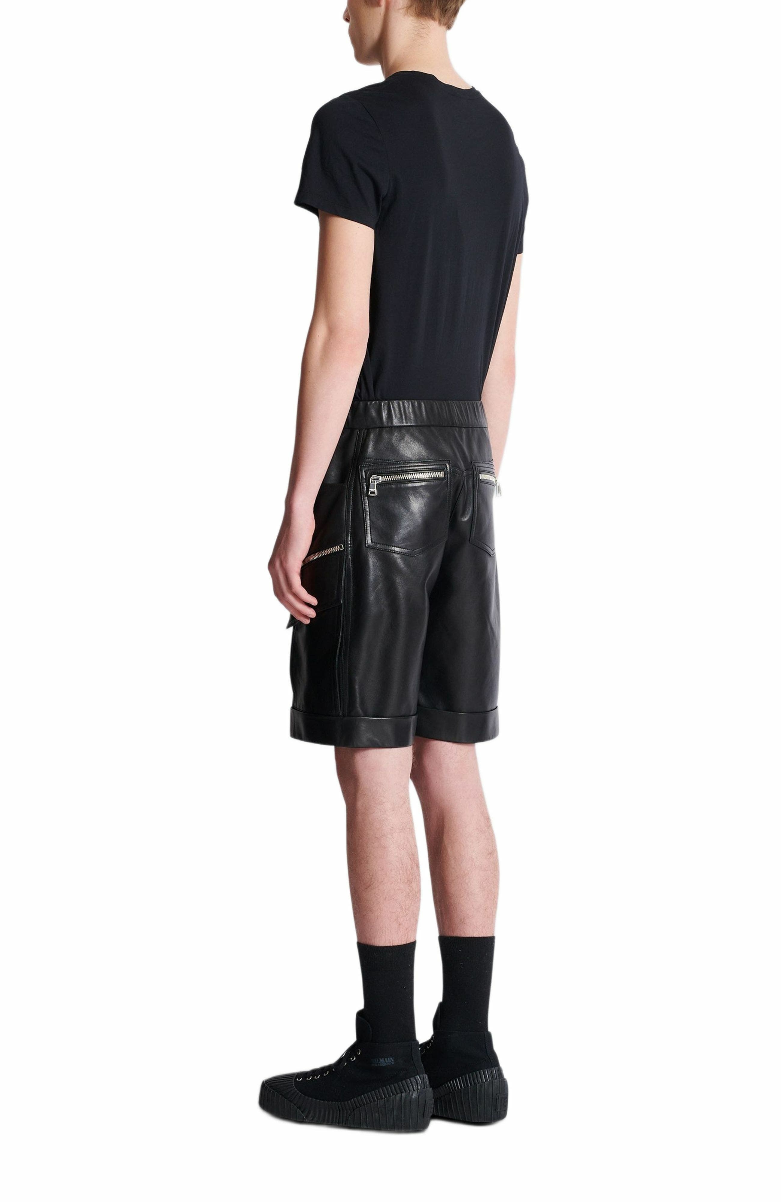 Balmain Leather cargo Bermuda shorts in Black at Nordstrom - 3