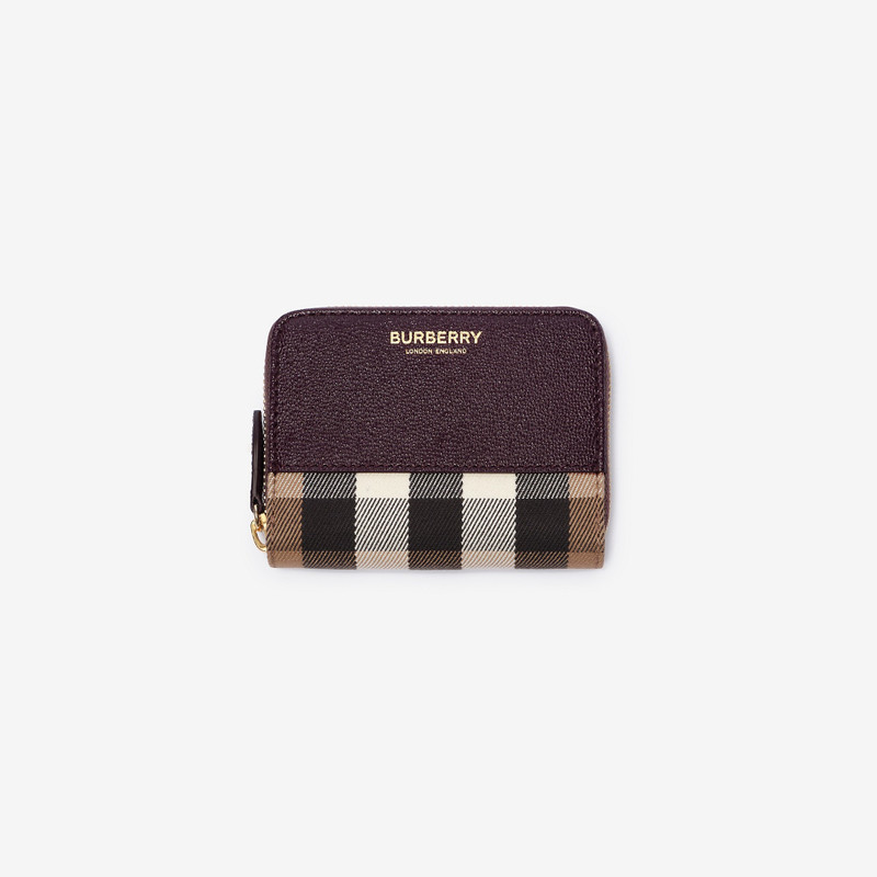 Small Check and Leather Zip Wallet 1