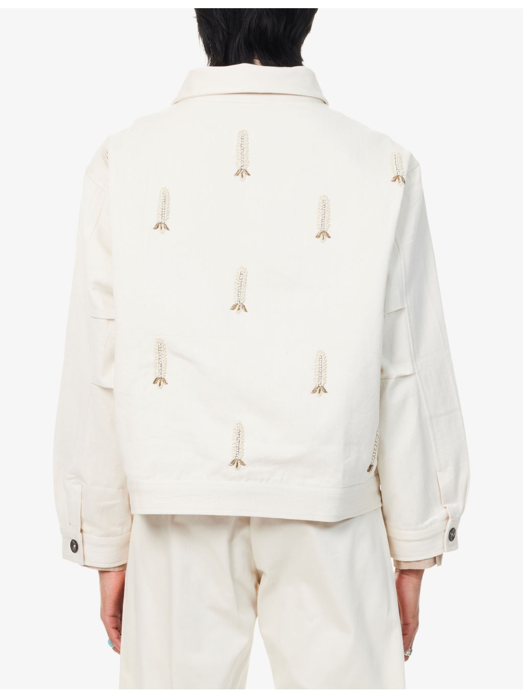 Pleated Embroidered-Motif Cotton Jacket - 4