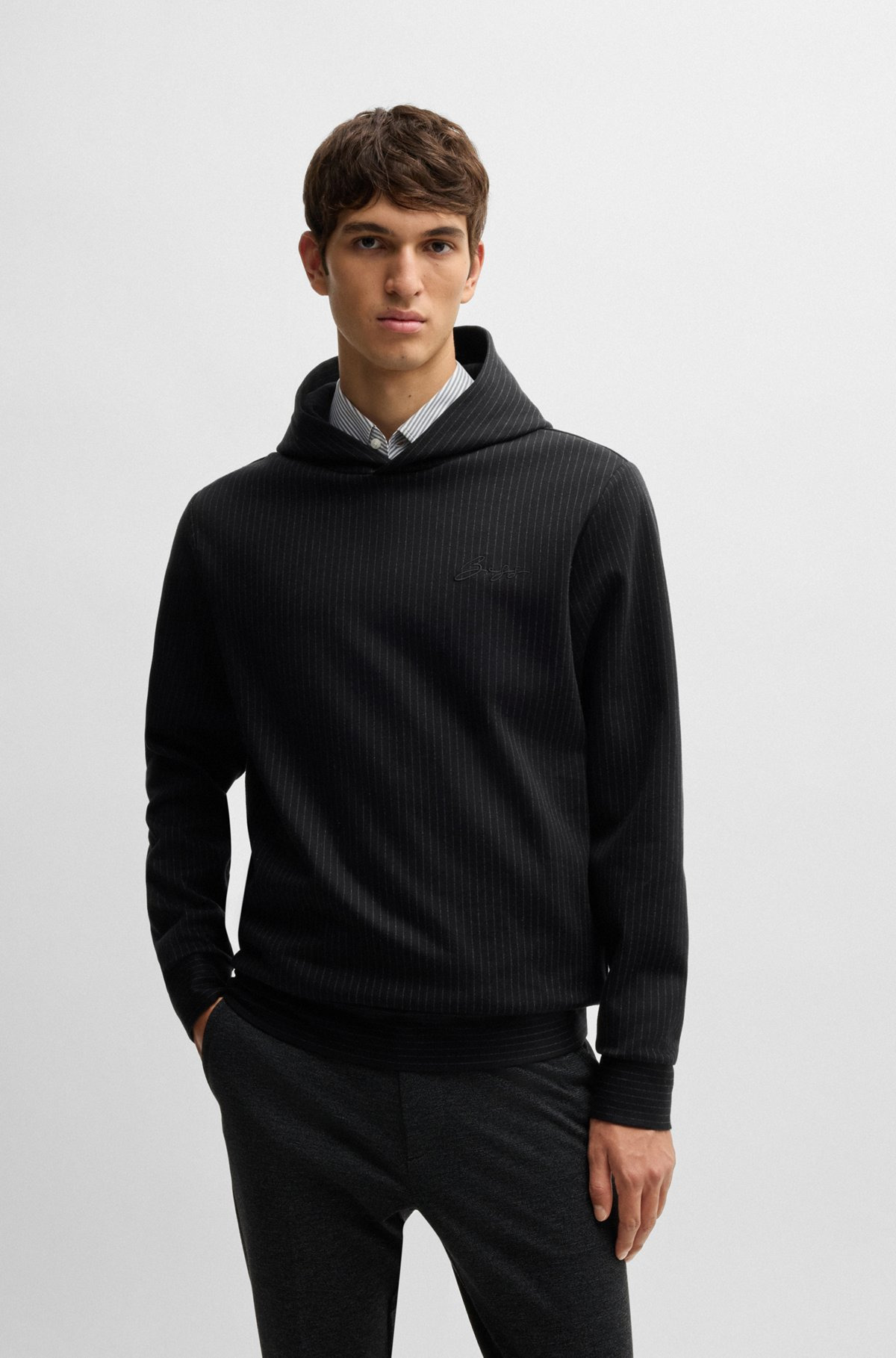 REGULAR-FIT HOODIE IN A PINSTRIPE COTTON - 2