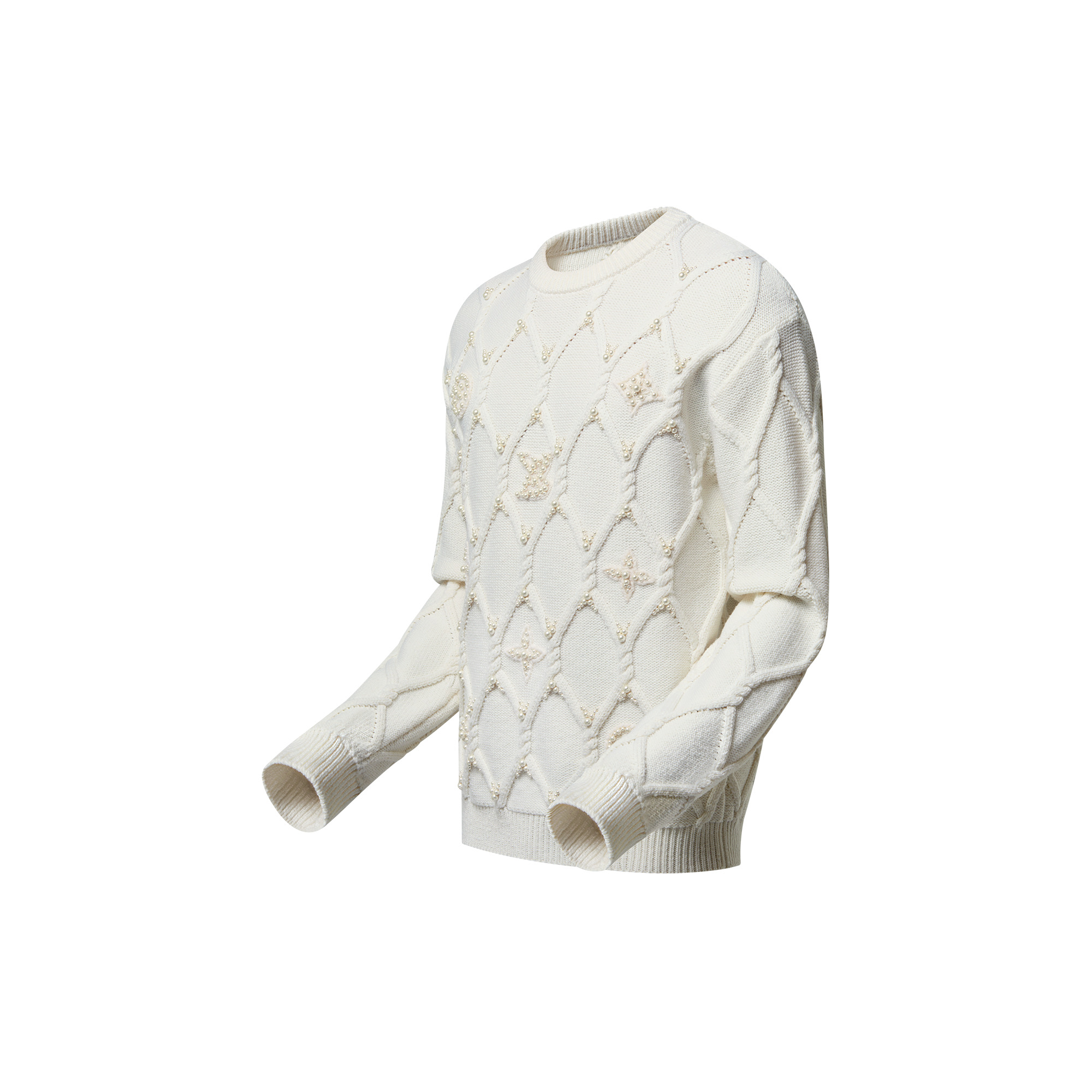 Embellished Cable Knit Wool Blend Pullover - 2