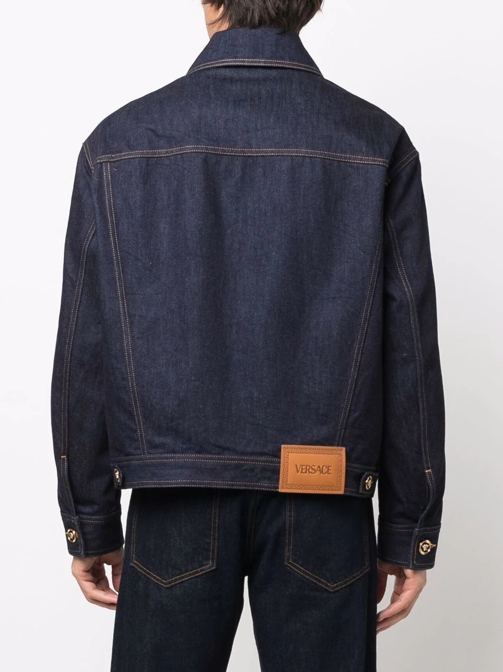 contrast-stitching denim jacket - 4