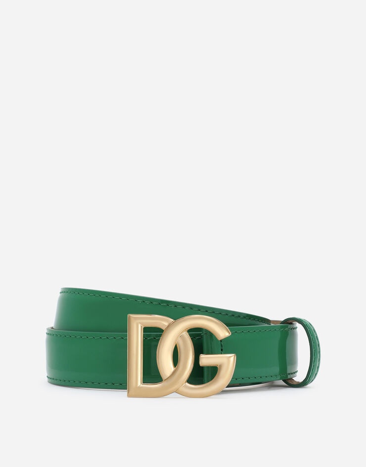 Polished calfskin belt with DG logo - 1