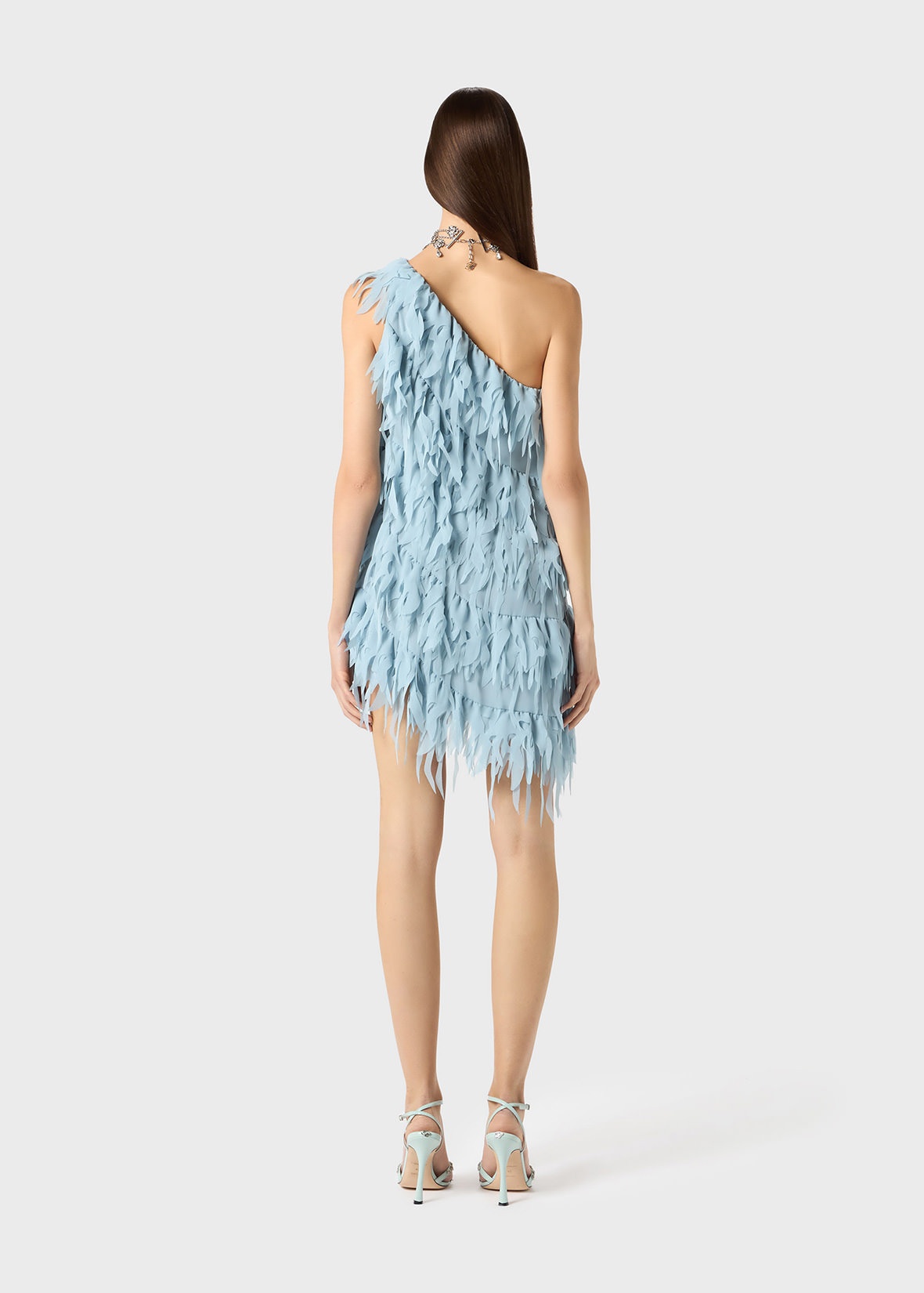 ASYMMETRIC DRESS IN GEORGETTE WITH FRINGES - 4