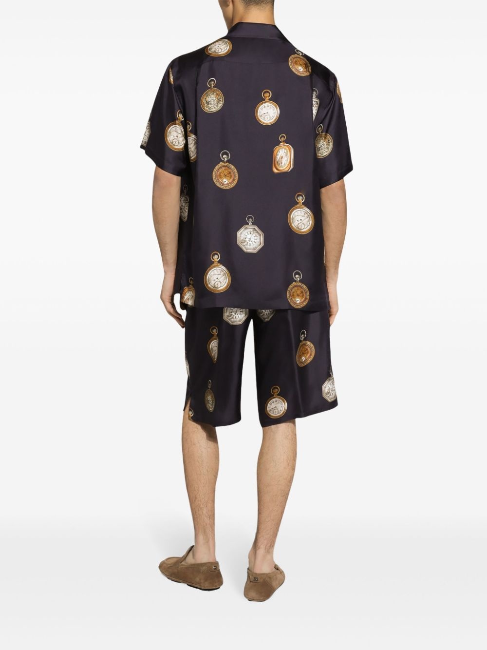 clock-print silk shorts - 4